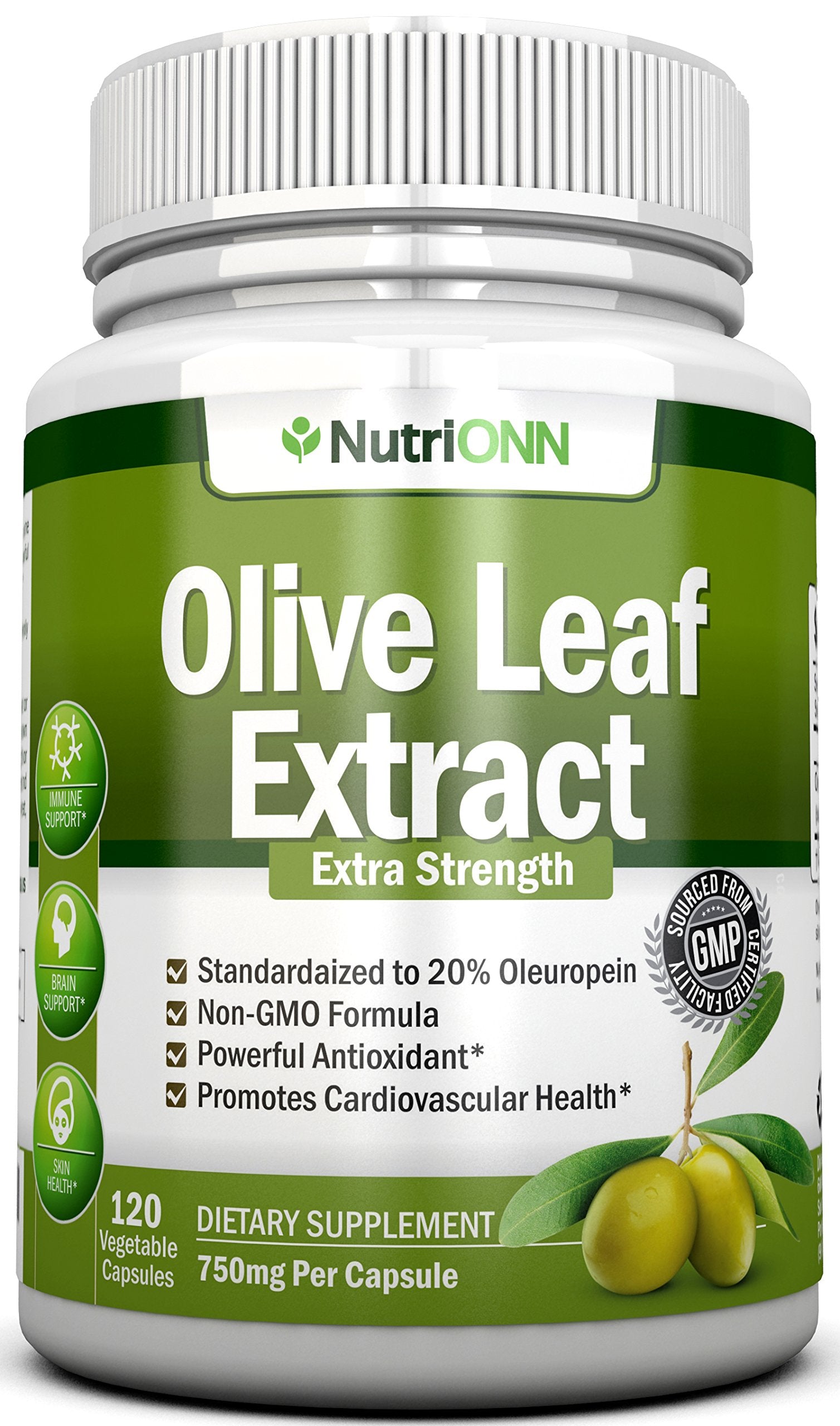 NutriONN Olive Leaf Extract 20% Oleuropein 60 Capsules front view