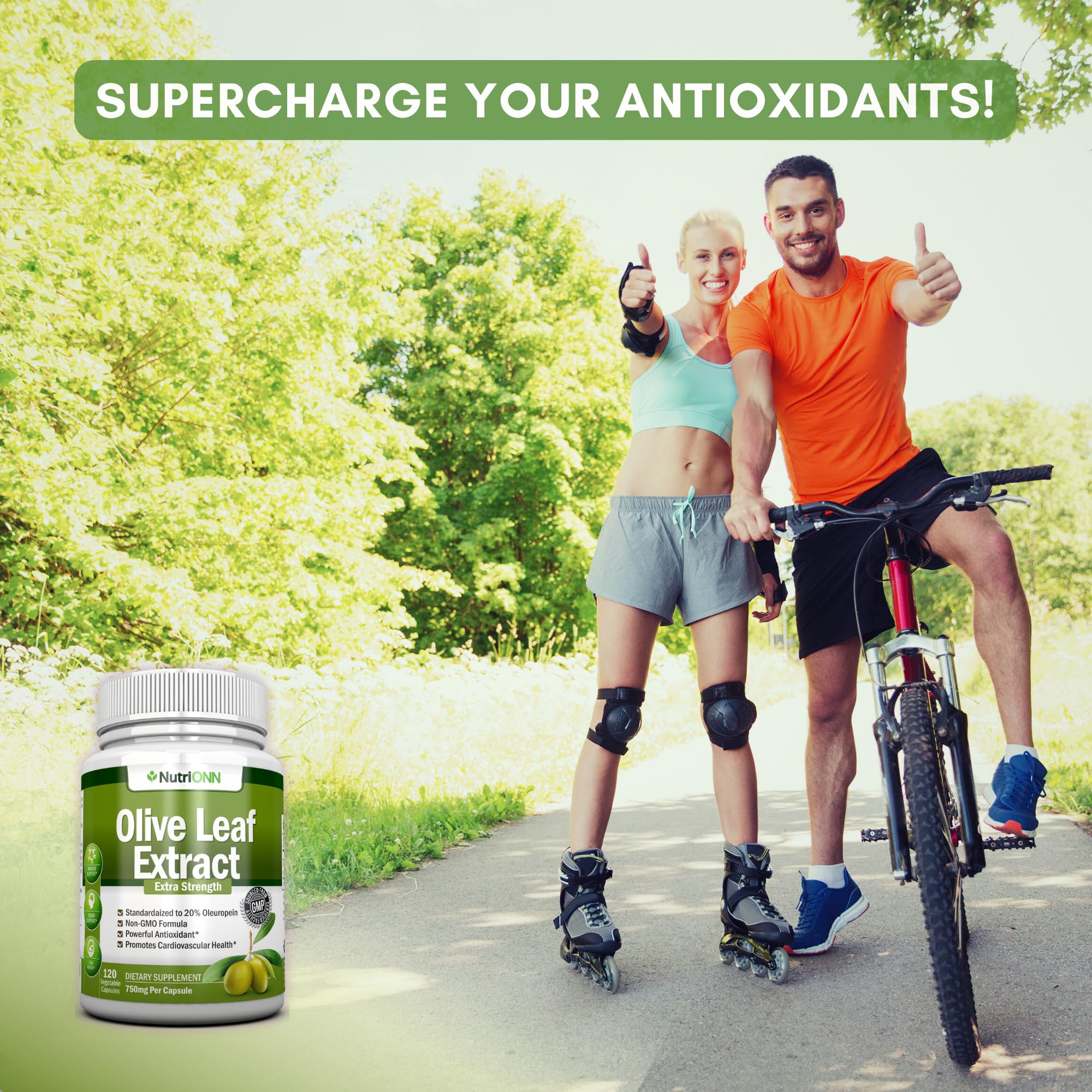 NutriONN Olive Leaf Extract capsules on a wooden table