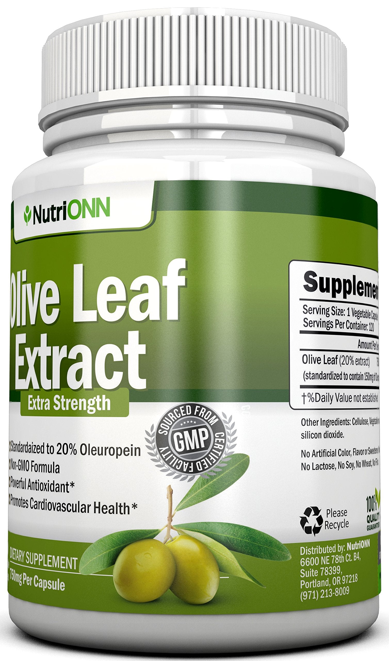 NutriONN Olive Leaf Extract displayed with olive leaves