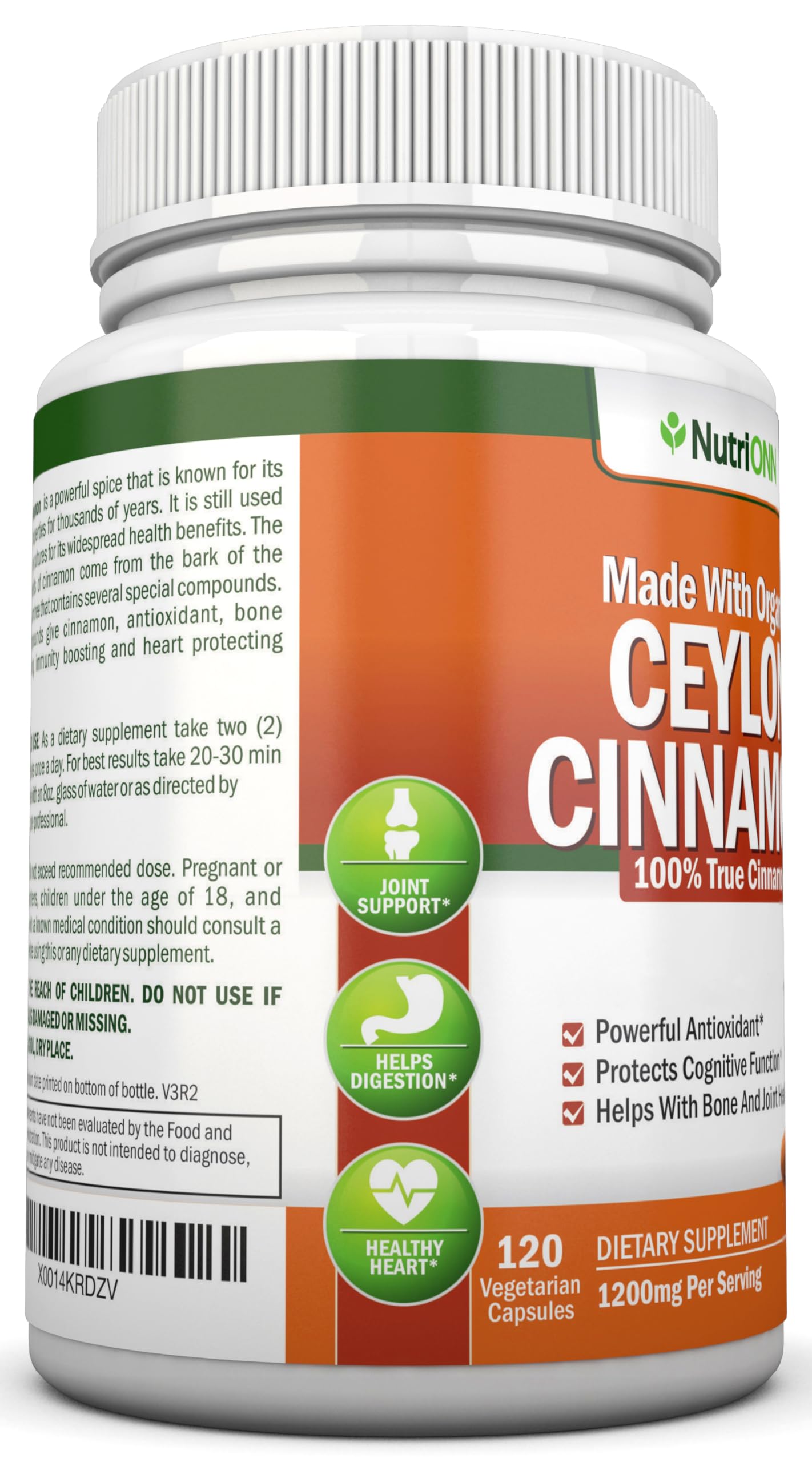 NutriONN Organic Ceylon Cinnamon capsules in a hand