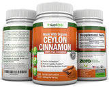 NutriONN Organic Ceylon Cinnamon capsules on a marble countertop