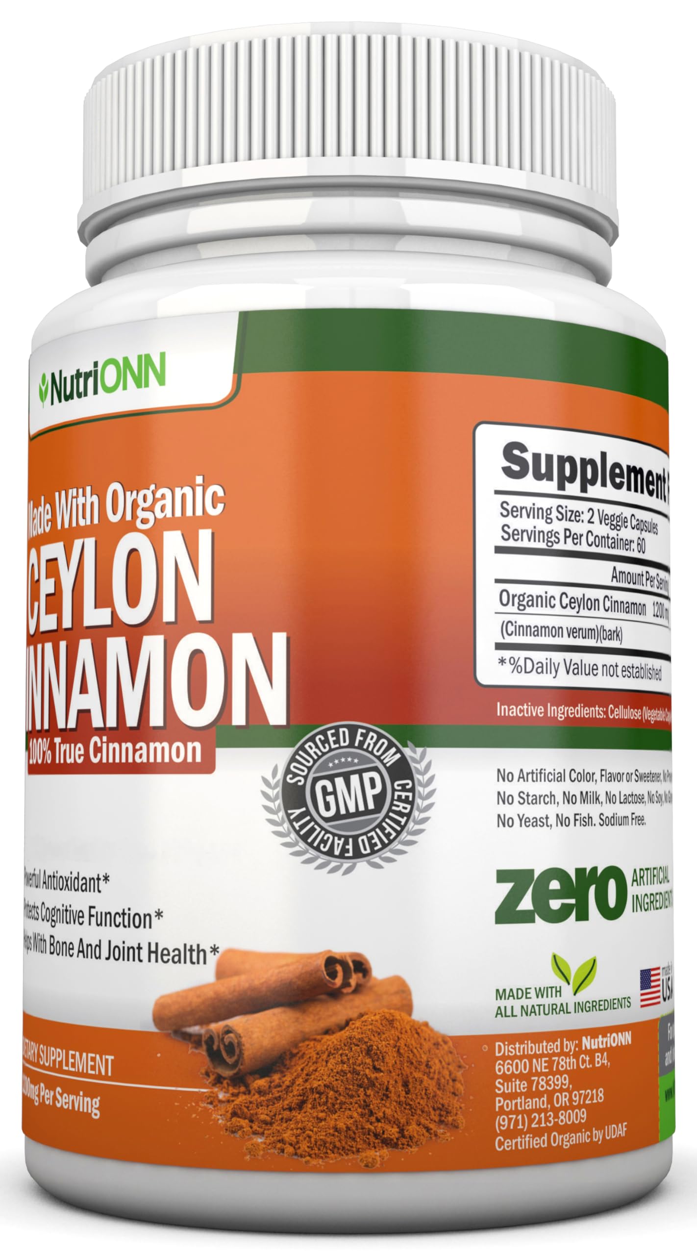 NutriONN Organic Ceylon Cinnamon capsules with cinnamon sticks