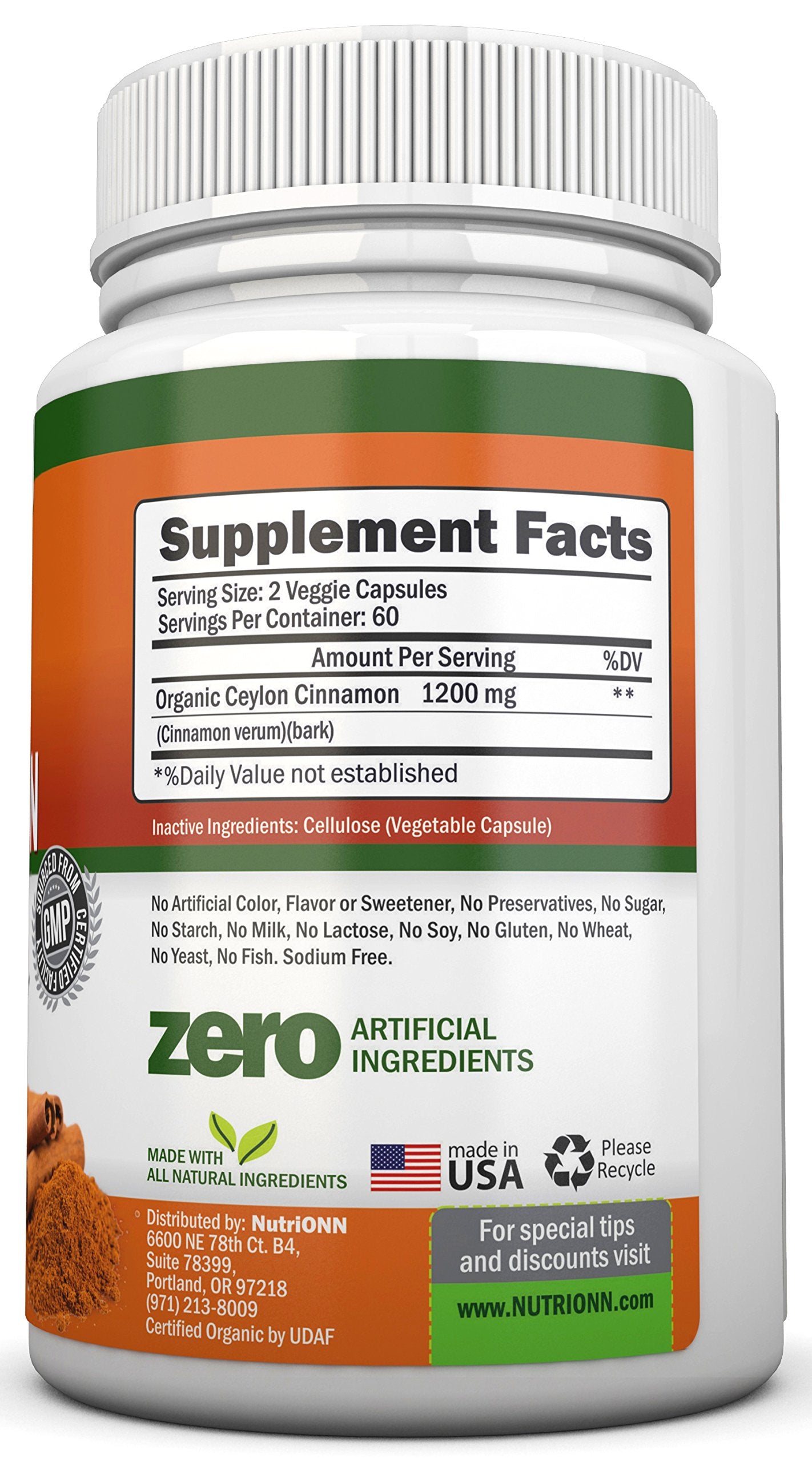 NutriONN Organic Ceylon Cinnamon packaging side view