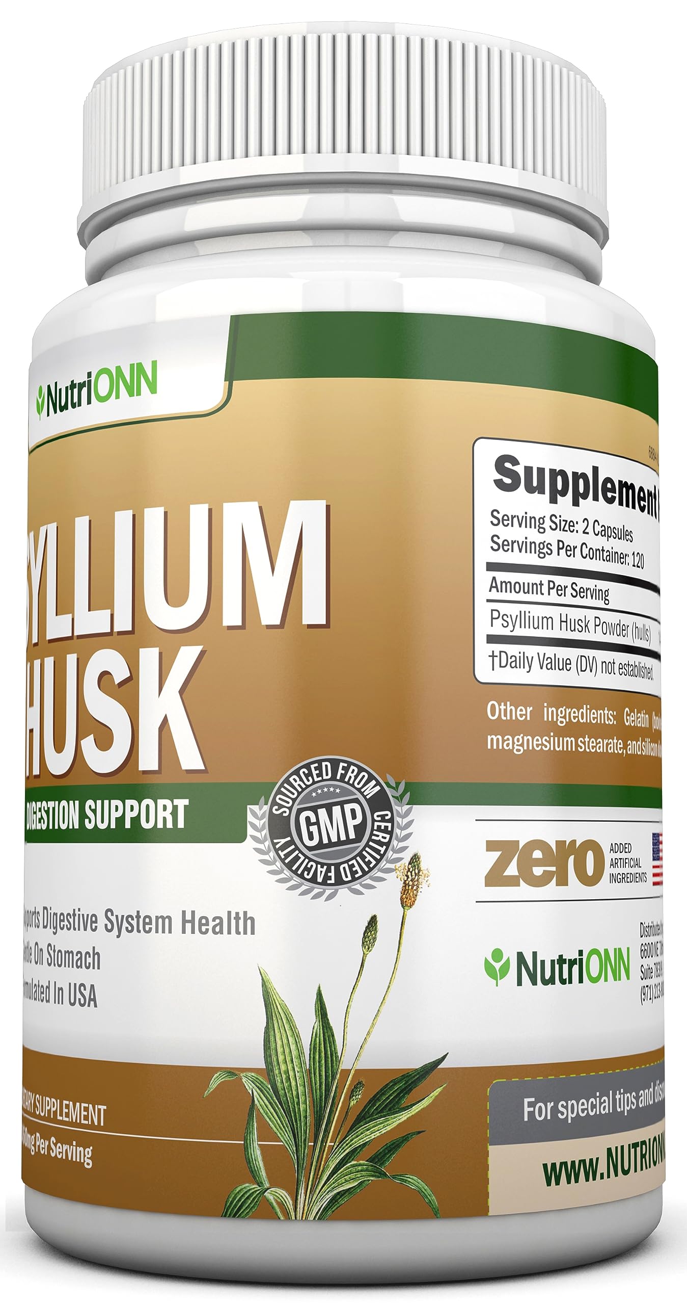 NutriONN Psyllium Husk Capsules on a wooden table