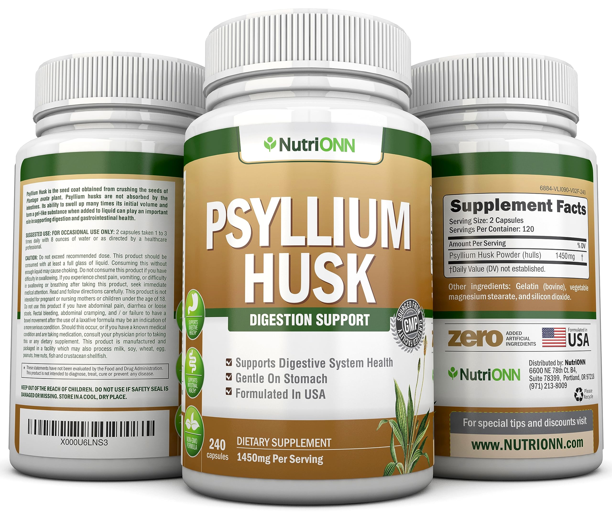 NutriONN Psyllium Husk Capsules with water glass
