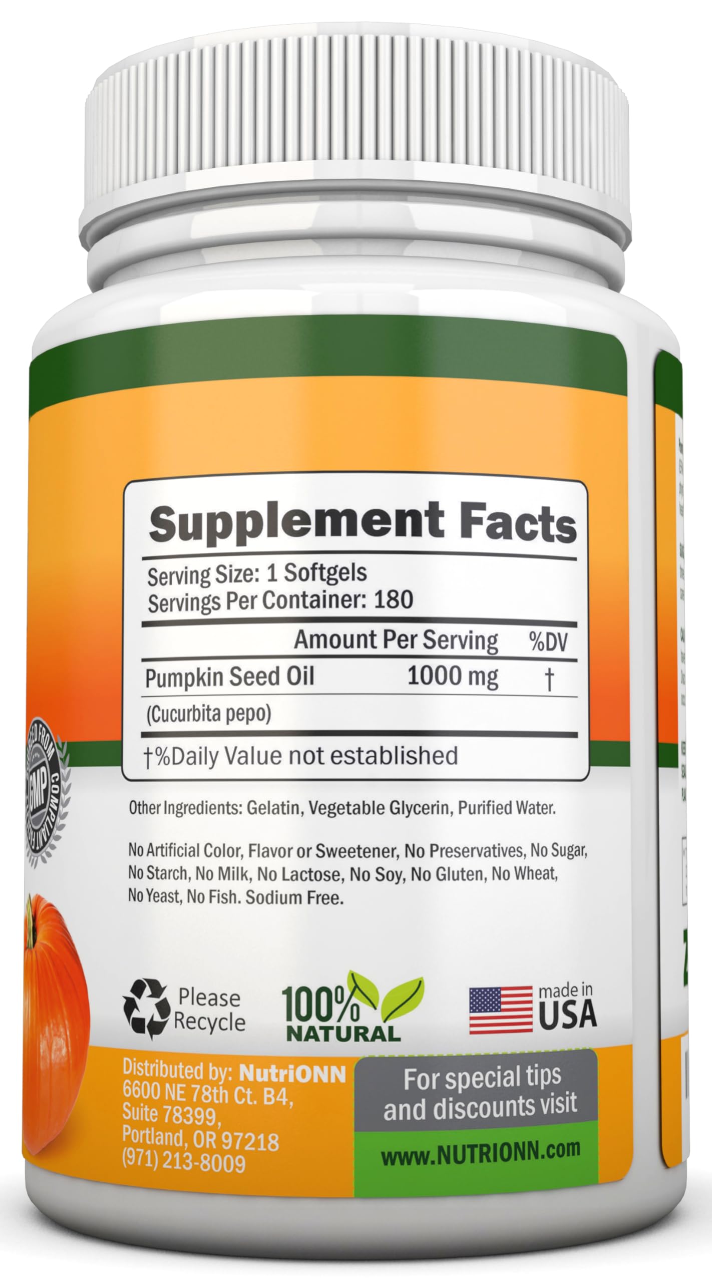 NutriONN Pumpkin Seed Oil Capsules side view