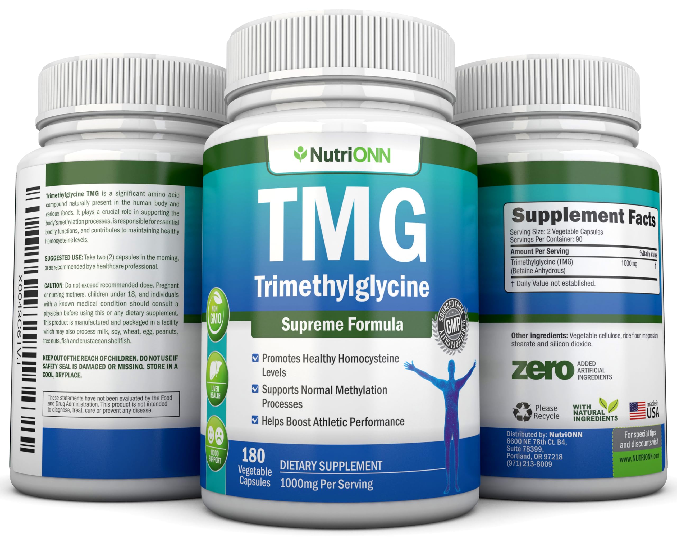 NutriONN Trimethylglycine TMG Supplement on a kitchen counter