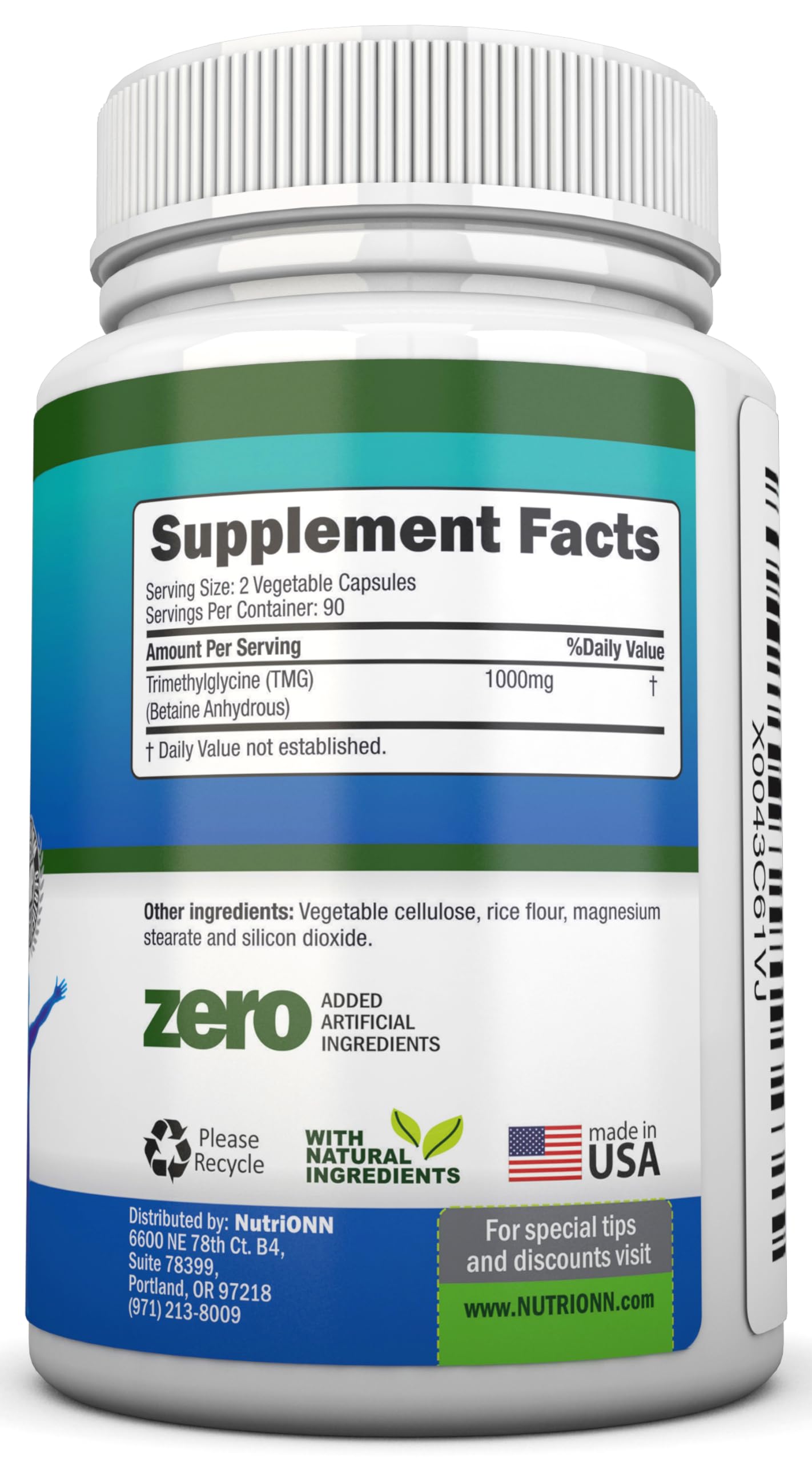 NutriONN Trimethylglycine TMG Supplement side view