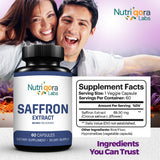 NUTRIQORA LABS Saffron Extract Capsules on a wooden table