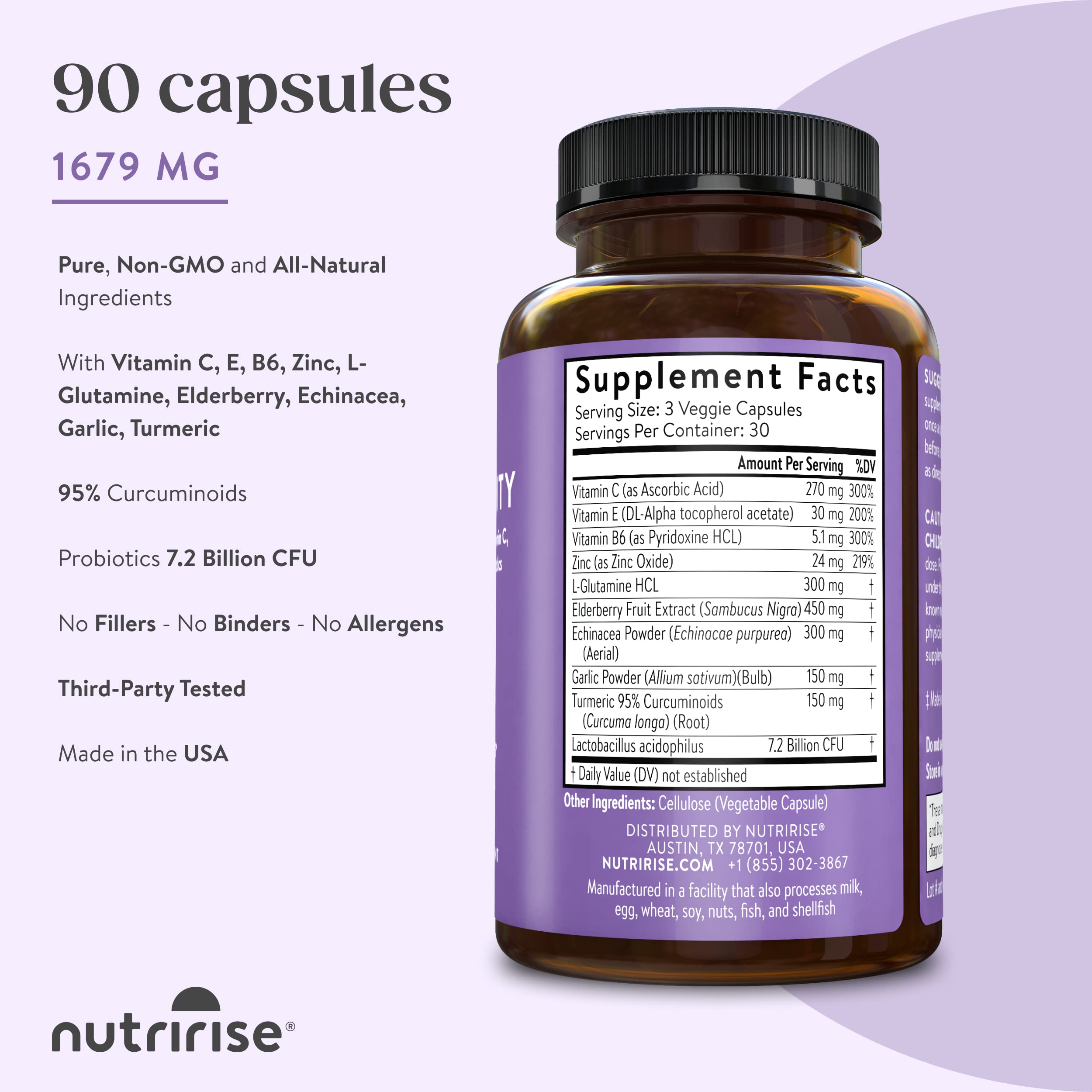 NutriRise daily wellness Support Supplement ingredients list on packaging