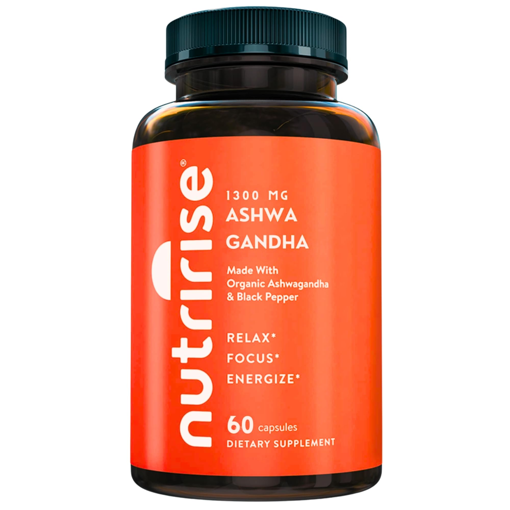 NutriRise Organic Ashwagandha 1300mg front view of packaging