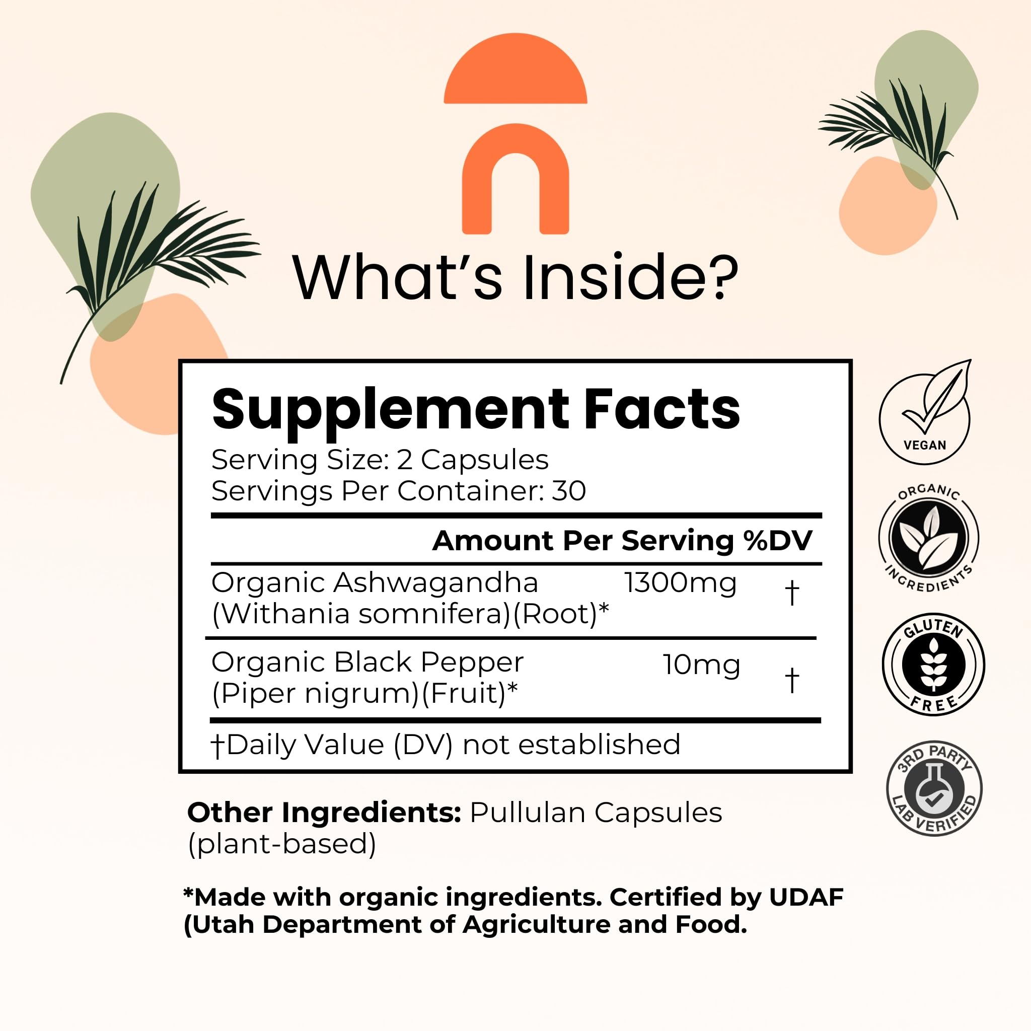 NutriRise Organic Ashwagandha 1300mg side view of packaging