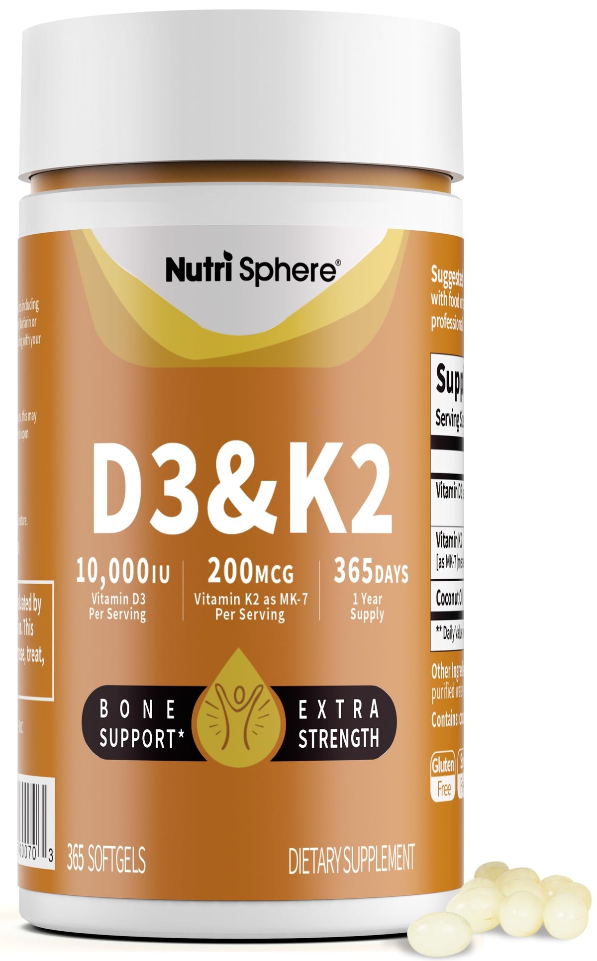 NutriShpere Vitamin D3 & K2 MK-7 Softgels bottle front view