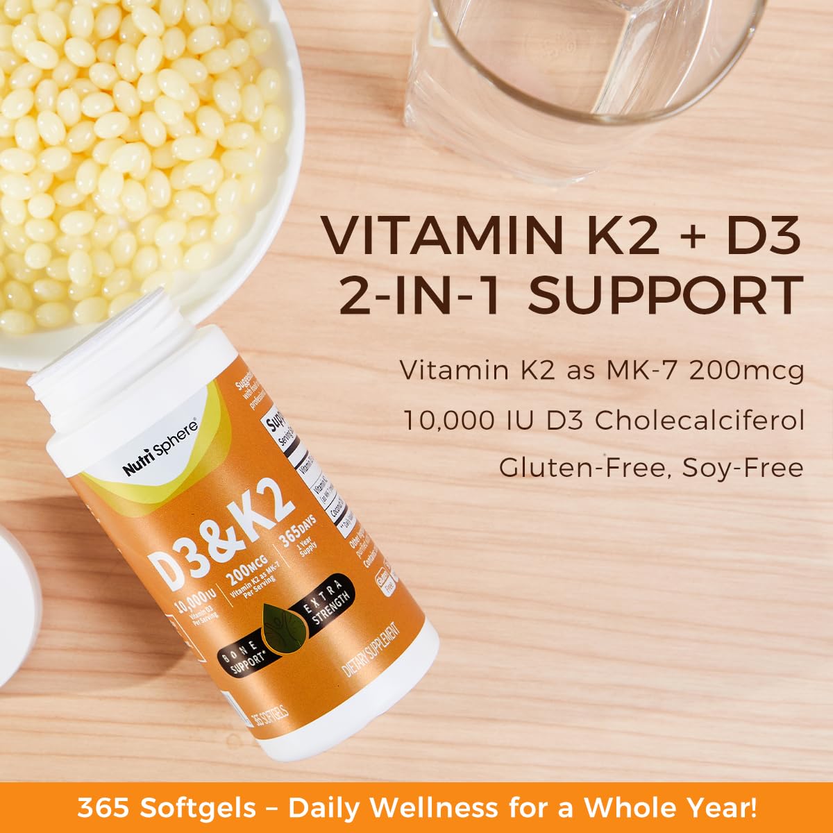 NutriShpere Vitamin D3 & K2 MK-7 Softgels with coconut oil