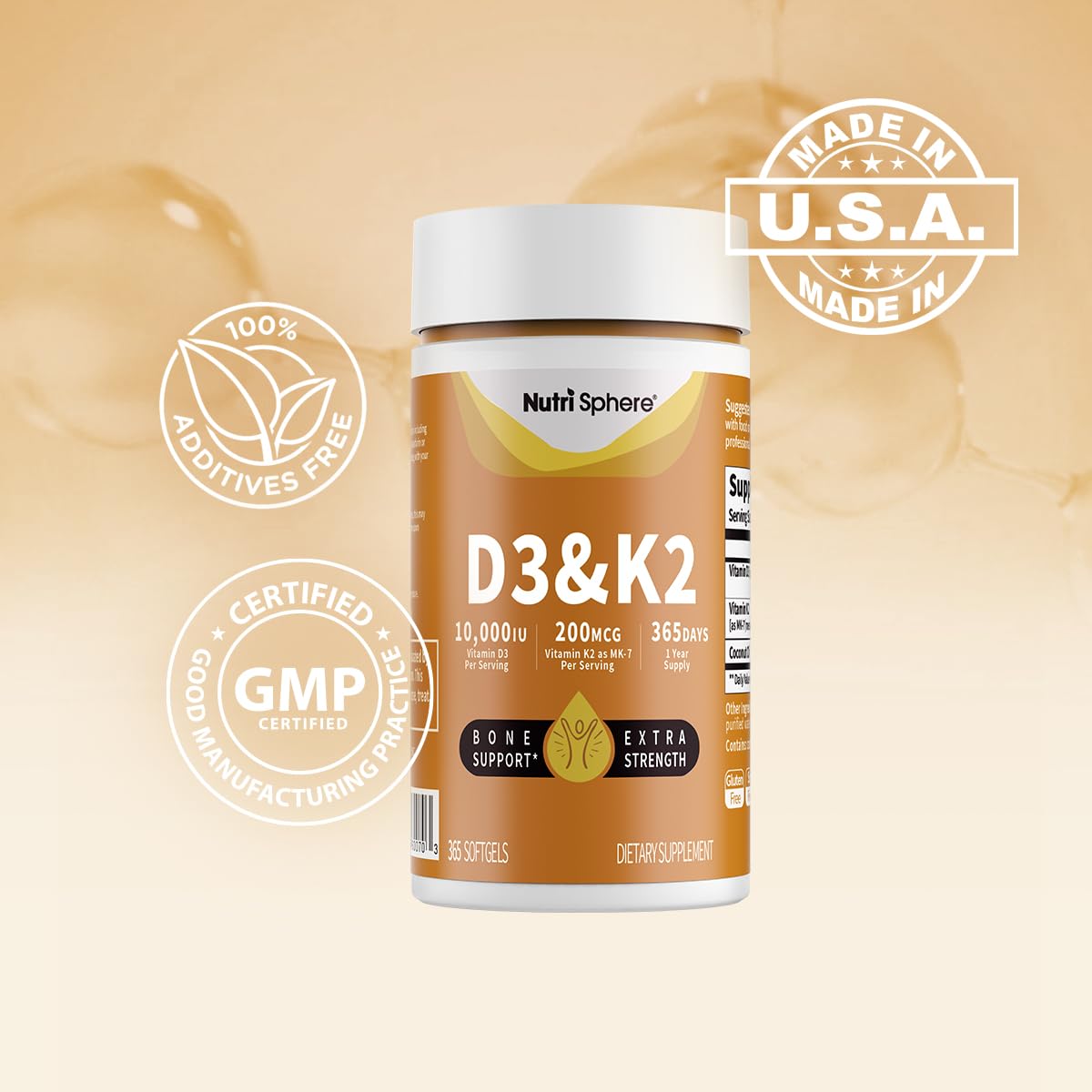 NutriShpere Vitamin D3 & K2 MK-7 Softgels with measuring spoon