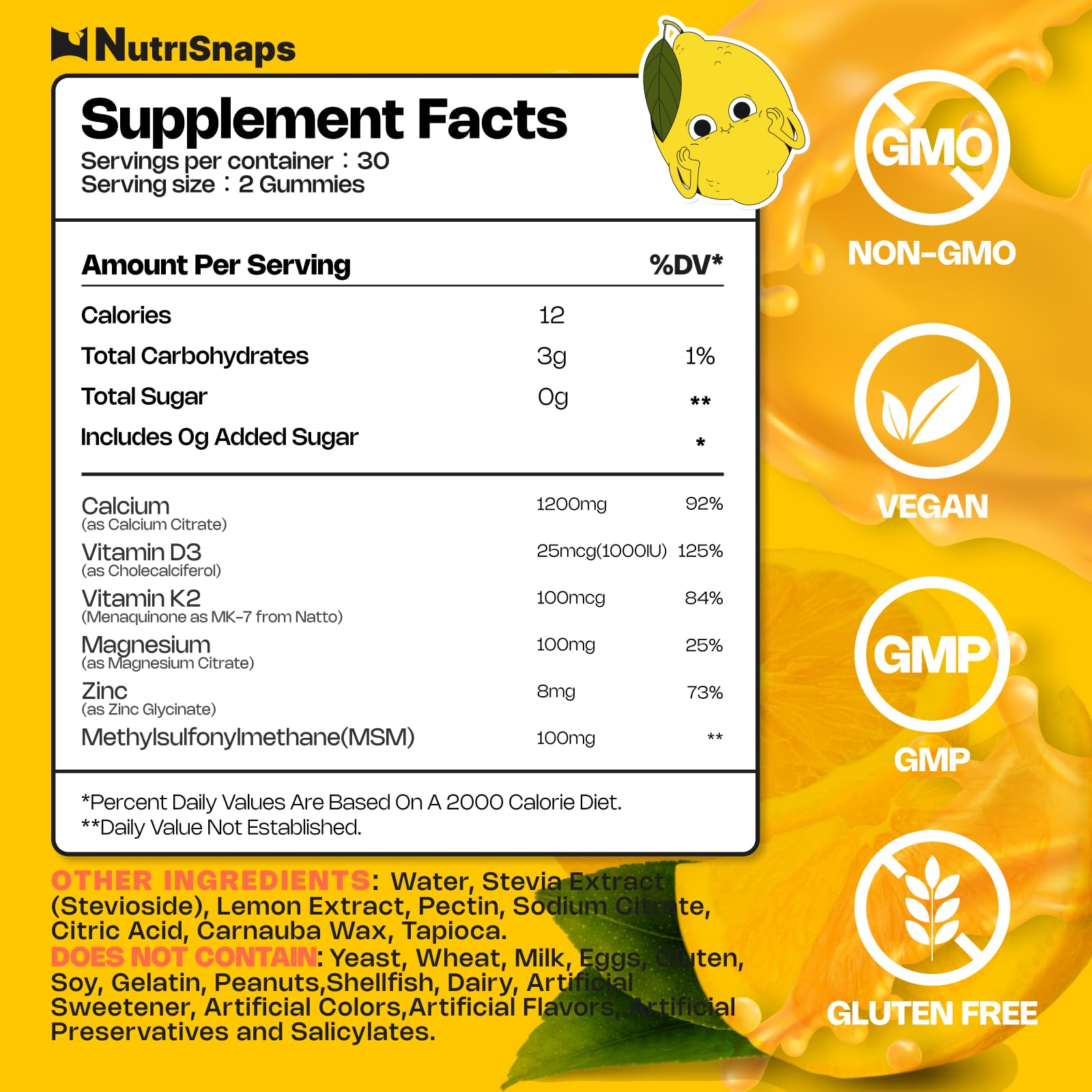 Nutrisnaps Calcium Citrate Gummies lemon flavour close-up