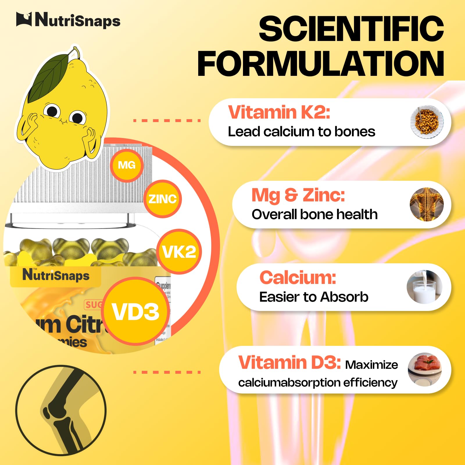 Nutrisnaps Calcium Citrate Gummies on a wooden table