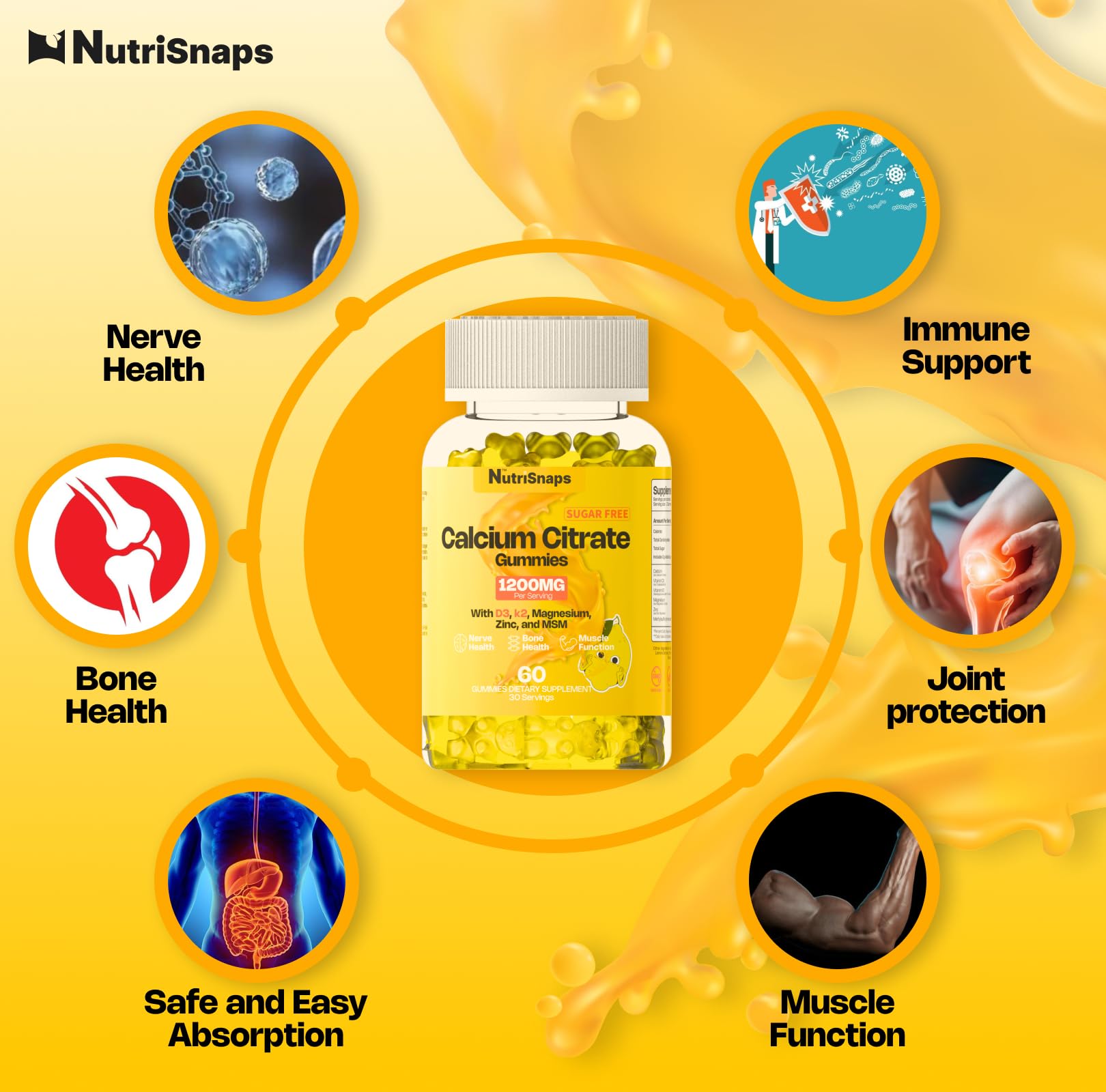 Nutrisnaps Calcium Citrate Gummies with a measuring spoon