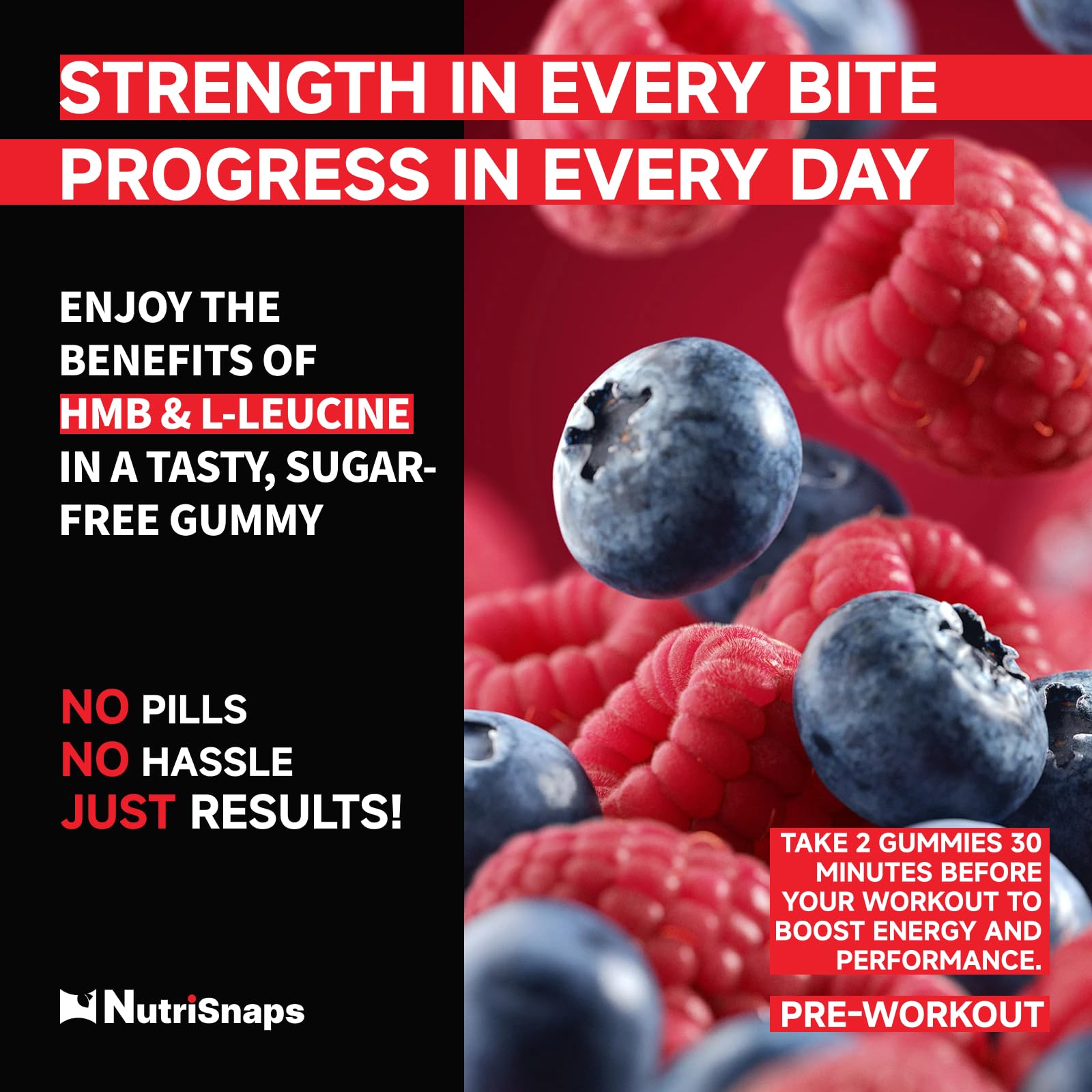 Nutrisnaps HMB and L-Leucine Gummies on a table