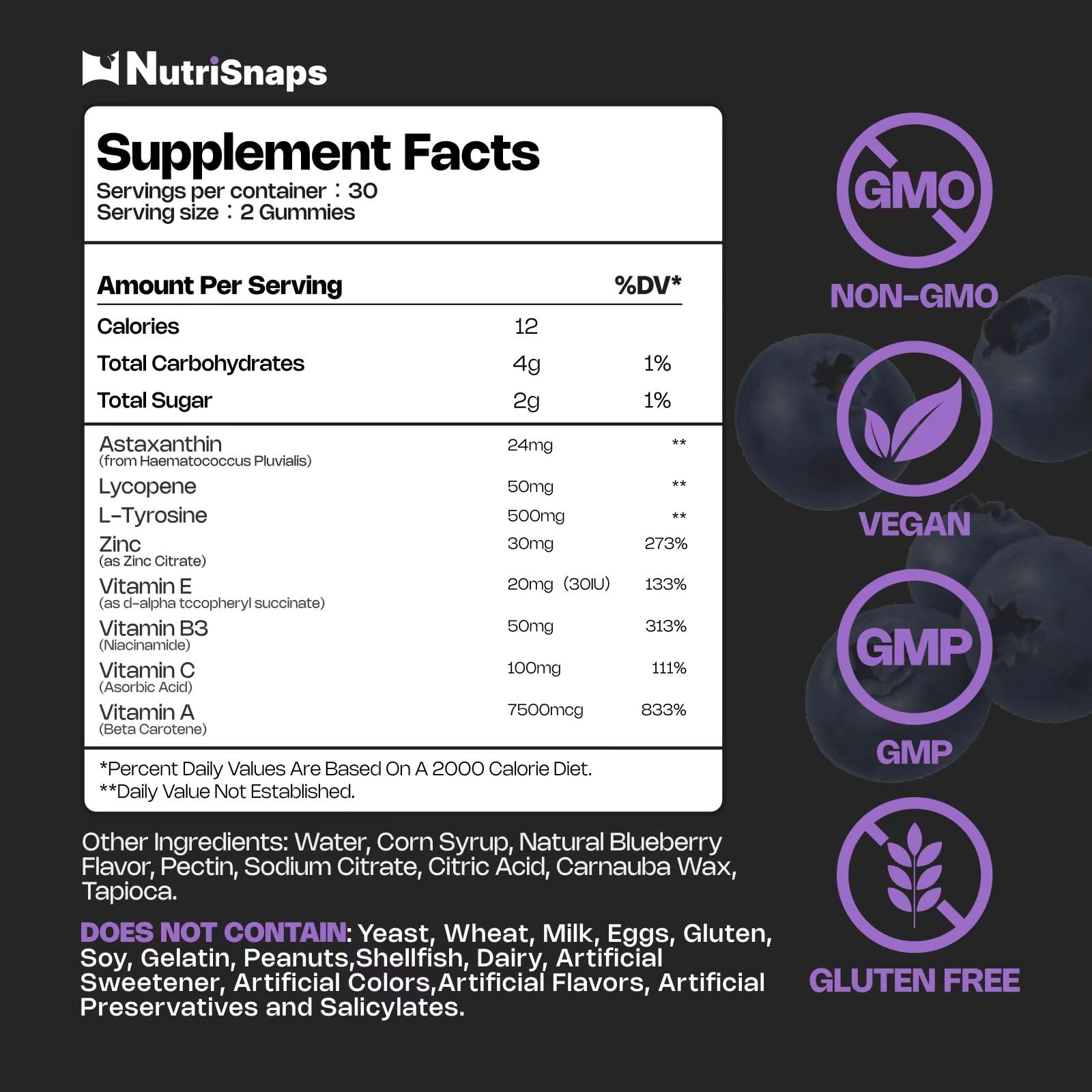 Nutrisnaps Tanning Gummies blueberry flavour close-up