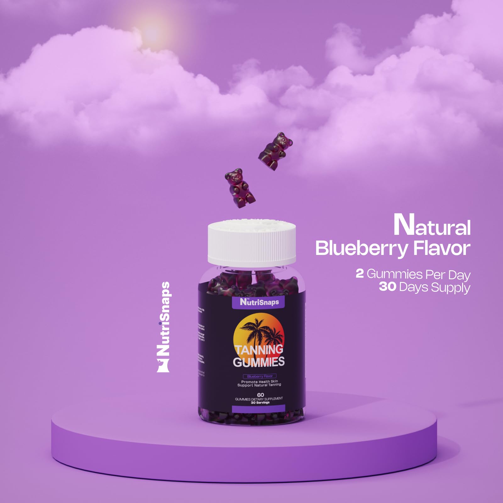Nutrisnaps Tanning Gummies opened package showing gummies