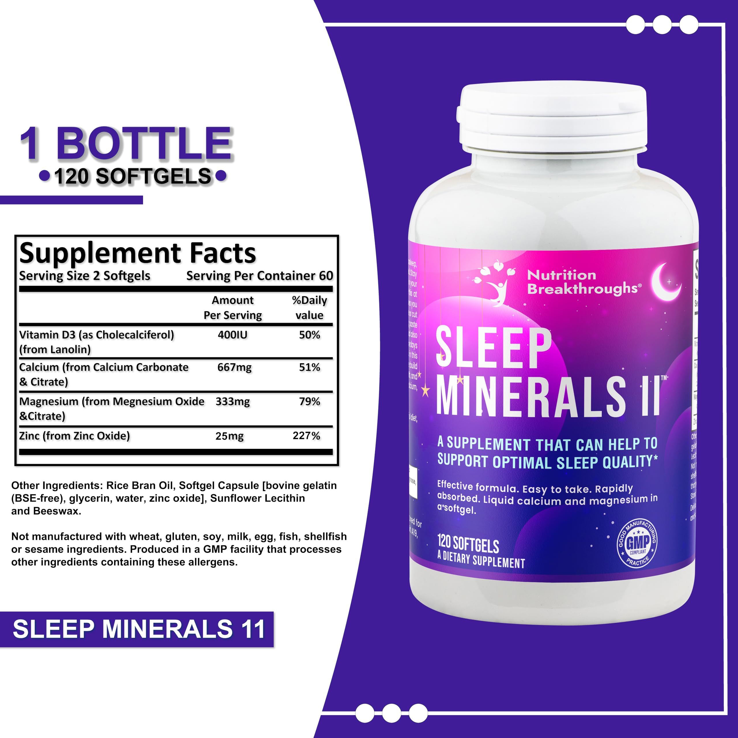 Nutrition Breakthroughs Sleep Minerals II ingredients list on the box