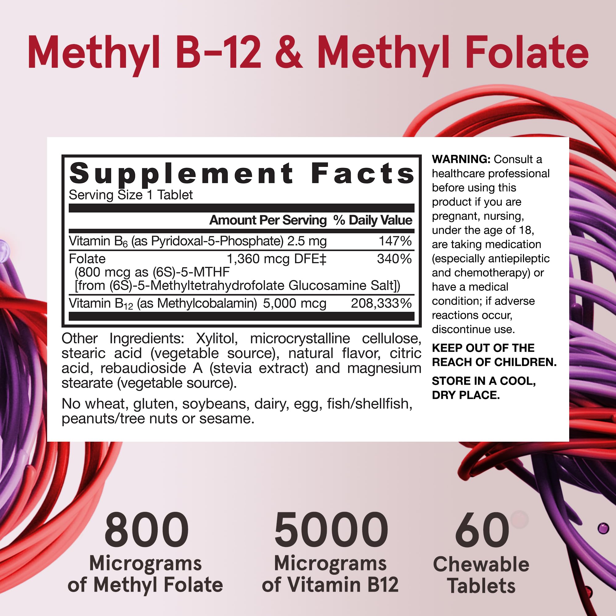 Nutrition facts of Jarrow Formulas Methyl B12 & Folate Chewable Tablets