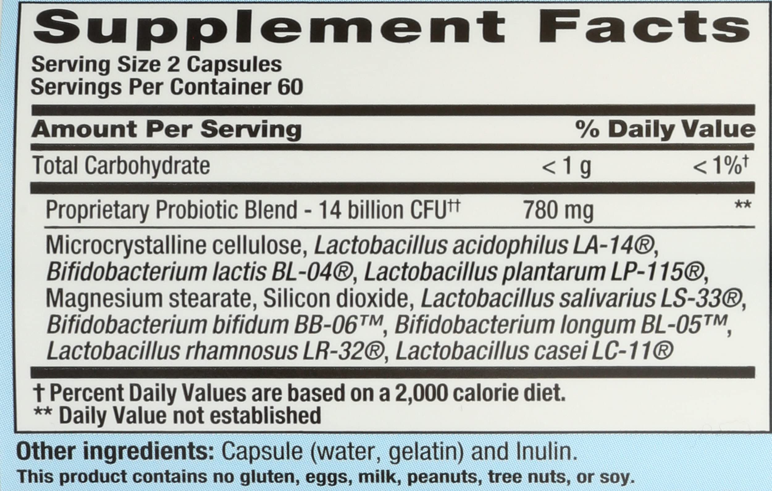 Nutrition Now PB 8 Probiotic label close-up