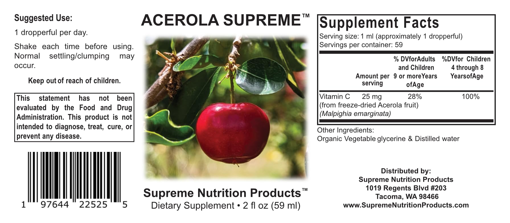 Nutrition Products Acerola Tincture label close-up