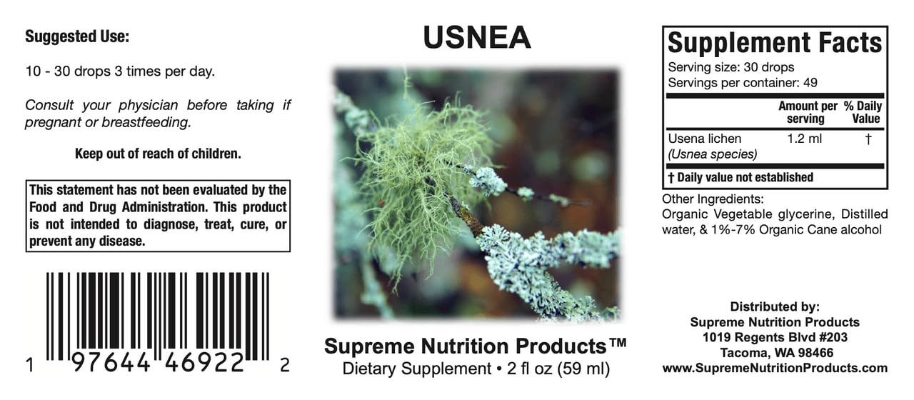 Nutrition Products Usnea Tincture 142g label close-up