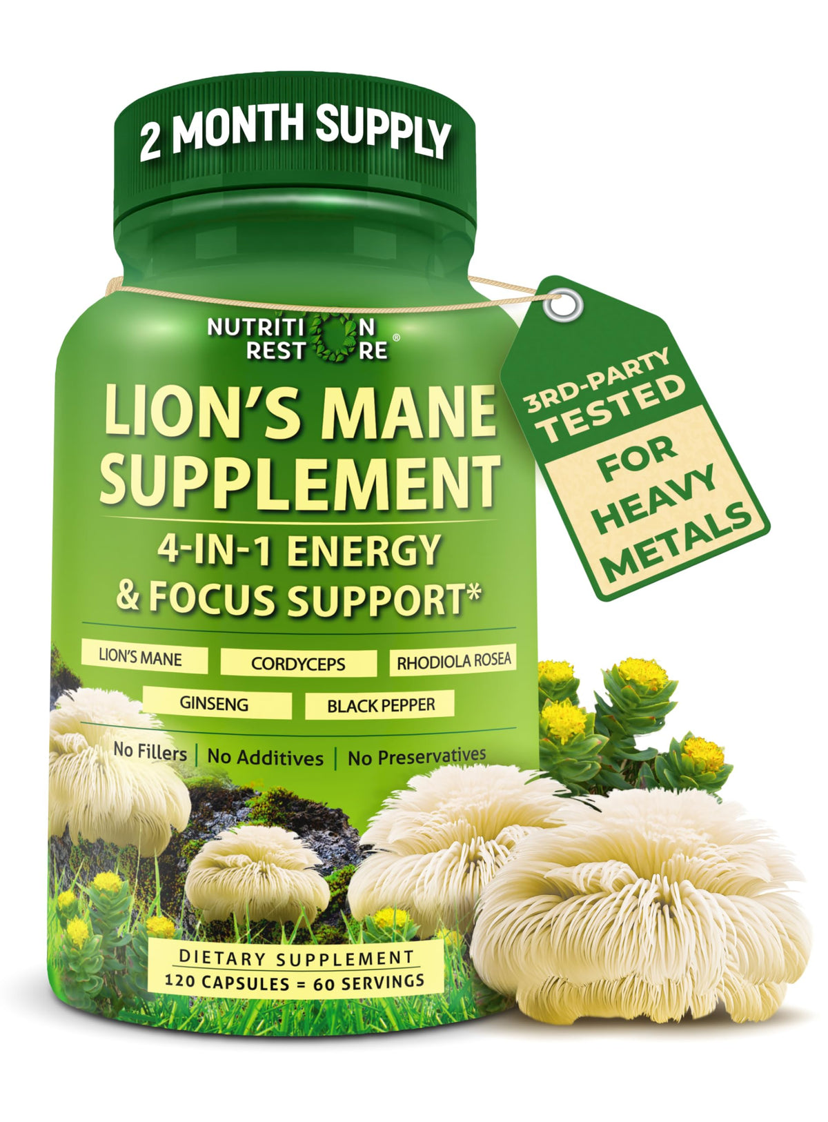 Nutrition Restore Lion's Mane Mushroom Capsules 850mg front view