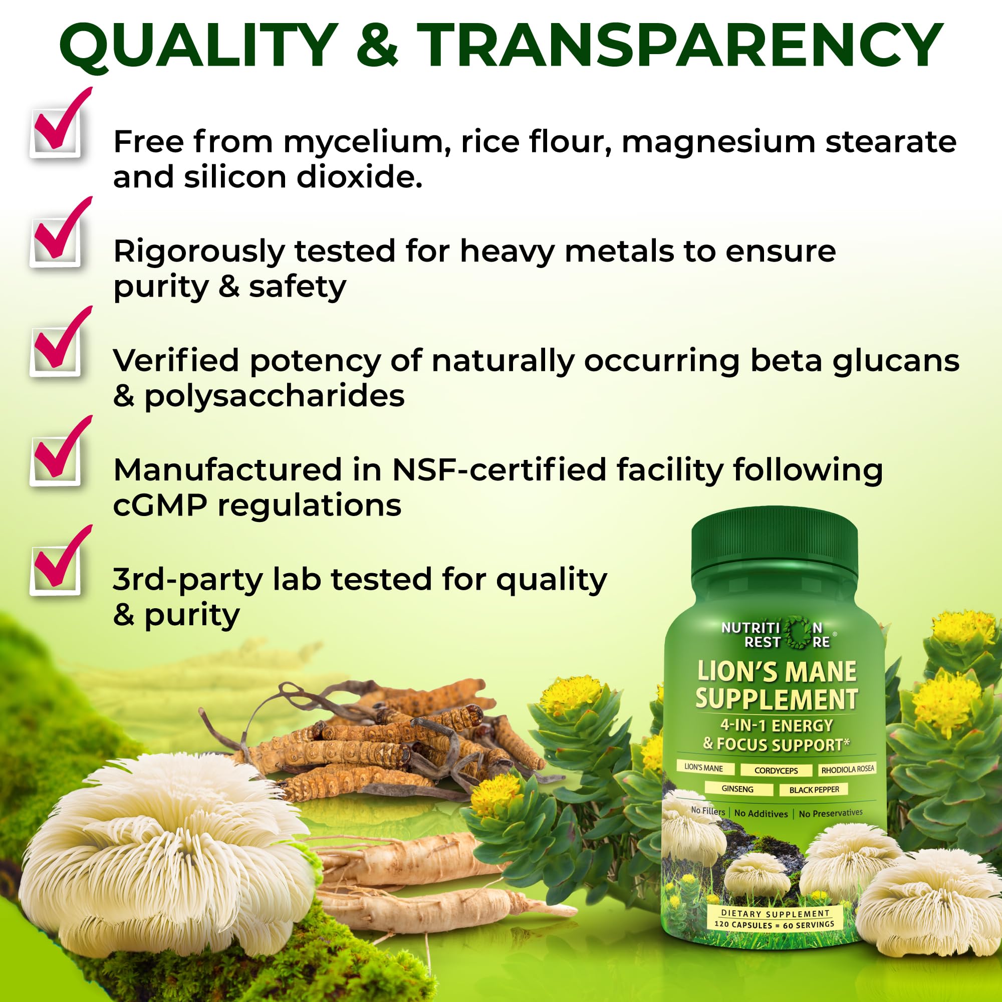 Nutrition Restore Lion's Mane Mushroom Capsules 850mg packaging