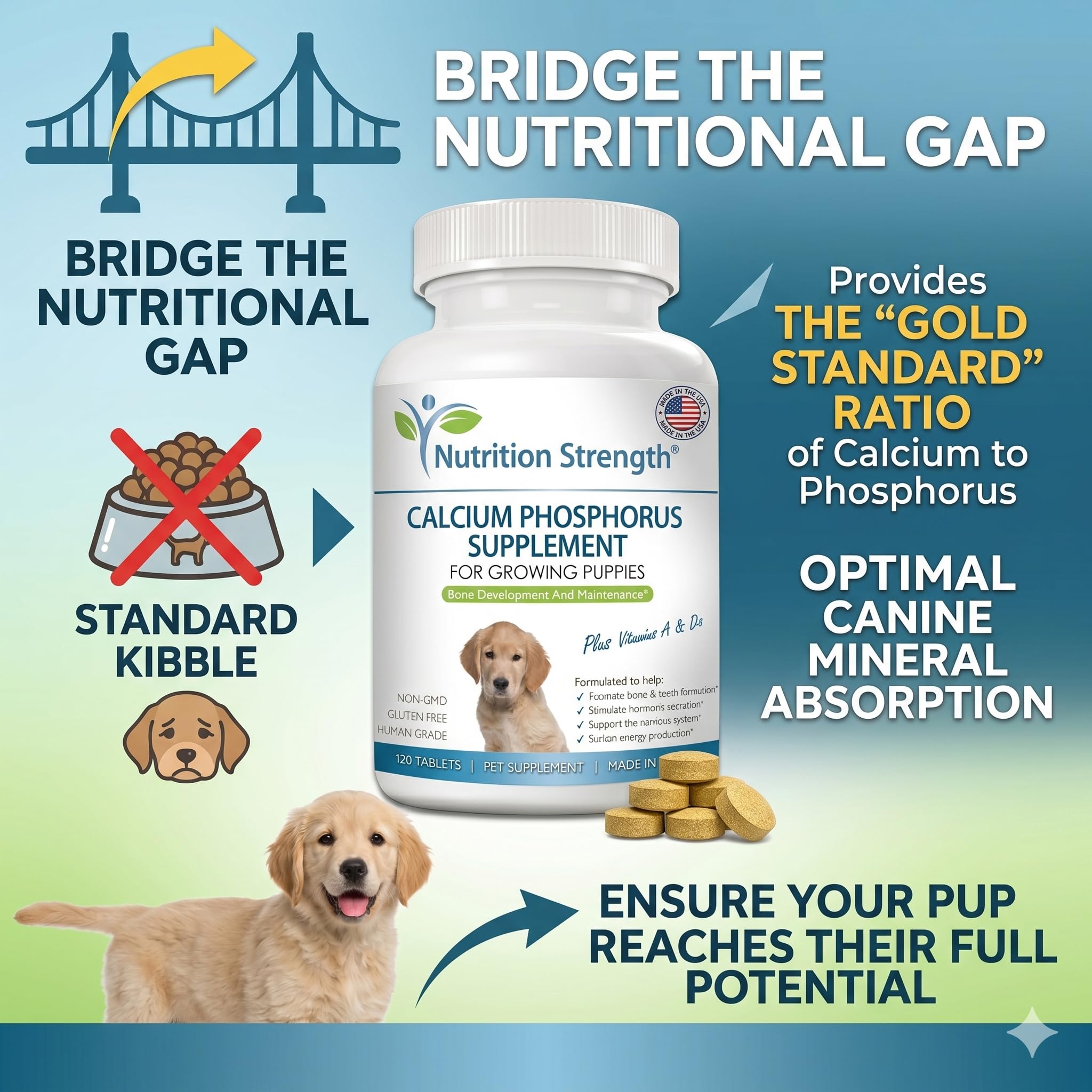 Nutrition Strength Calcium & Phosphorus Chewables on a table