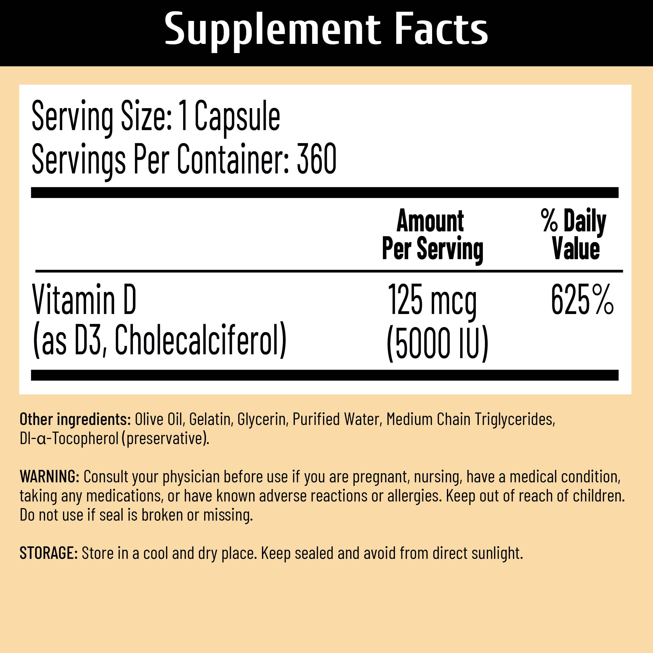 NUTRITION29 Vitamin D3 5000 IU supplement bottle side view