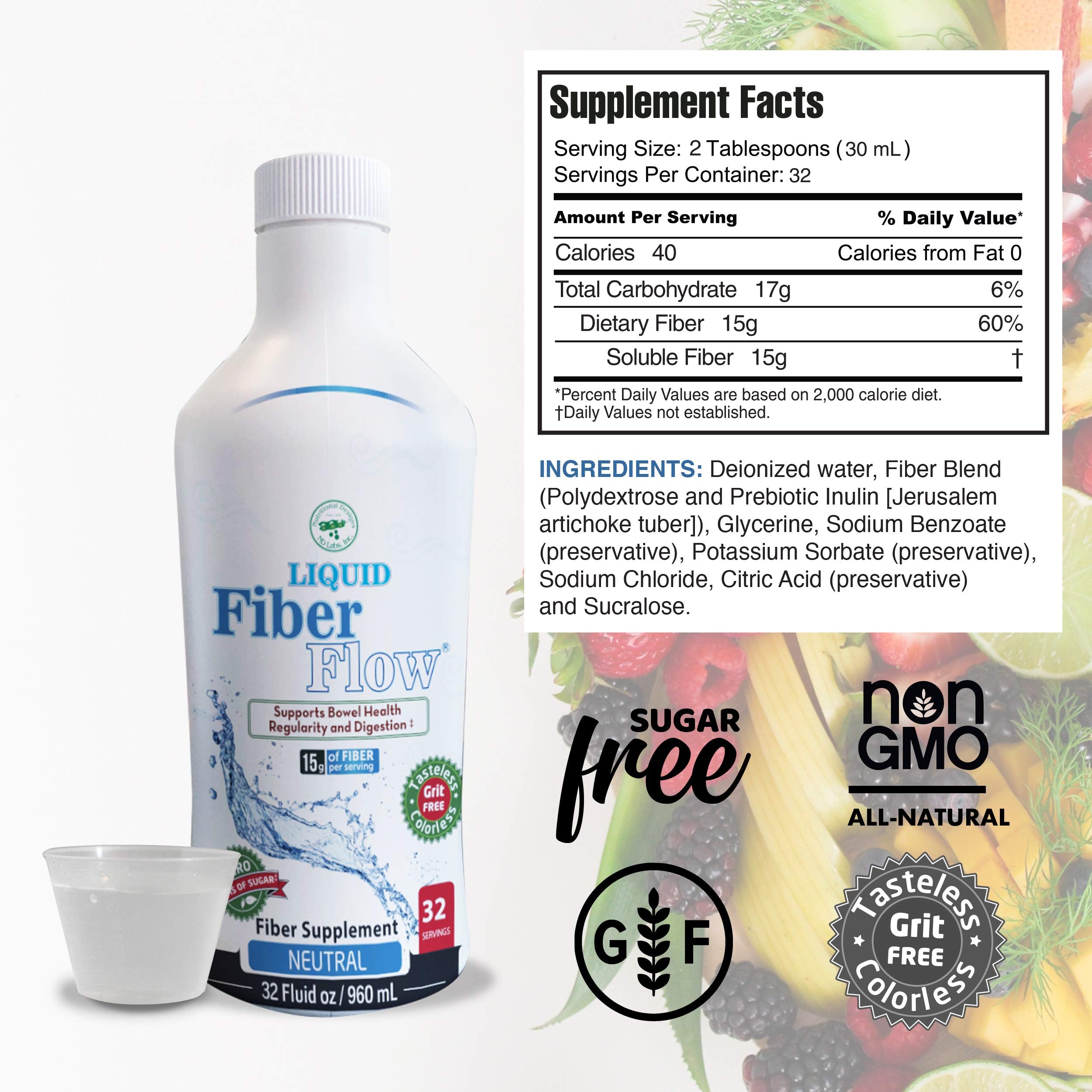 NUTRITIONAL DESIGNS Liquid Fiber Flow 28g bottle with measuring cap