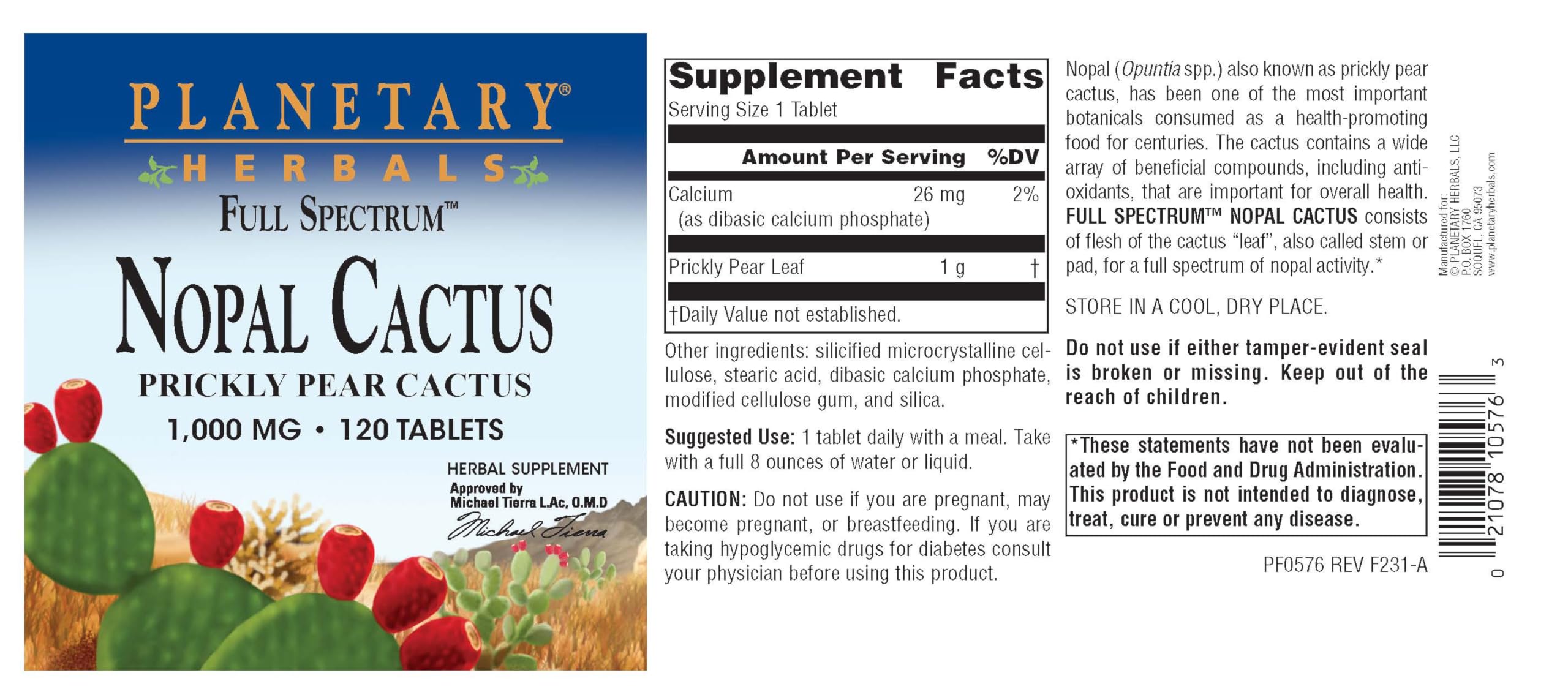 Nutritional information of Planetary Herbals Blended Vitamin & Mineral Supplement