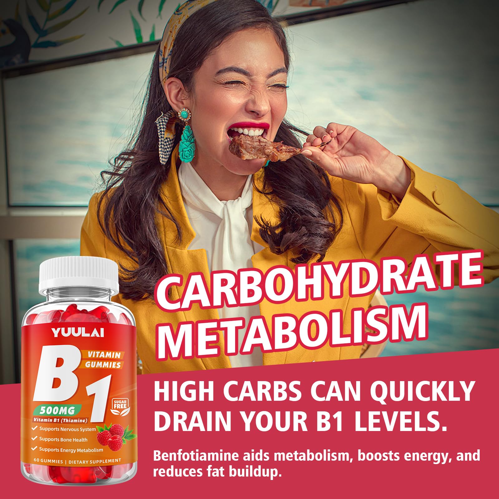 Nutritional information on YUULAI Vitamin B1 Gummies packaging