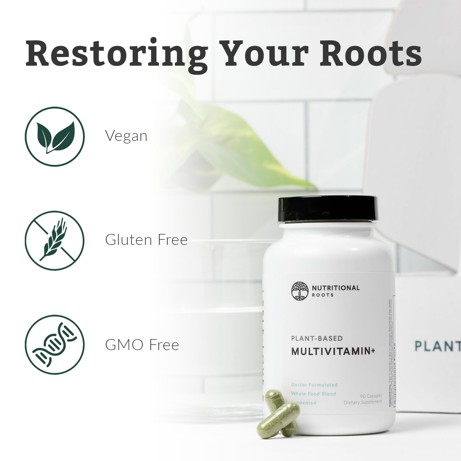 Nutritional Roots Multivitamin+ side view of packaging