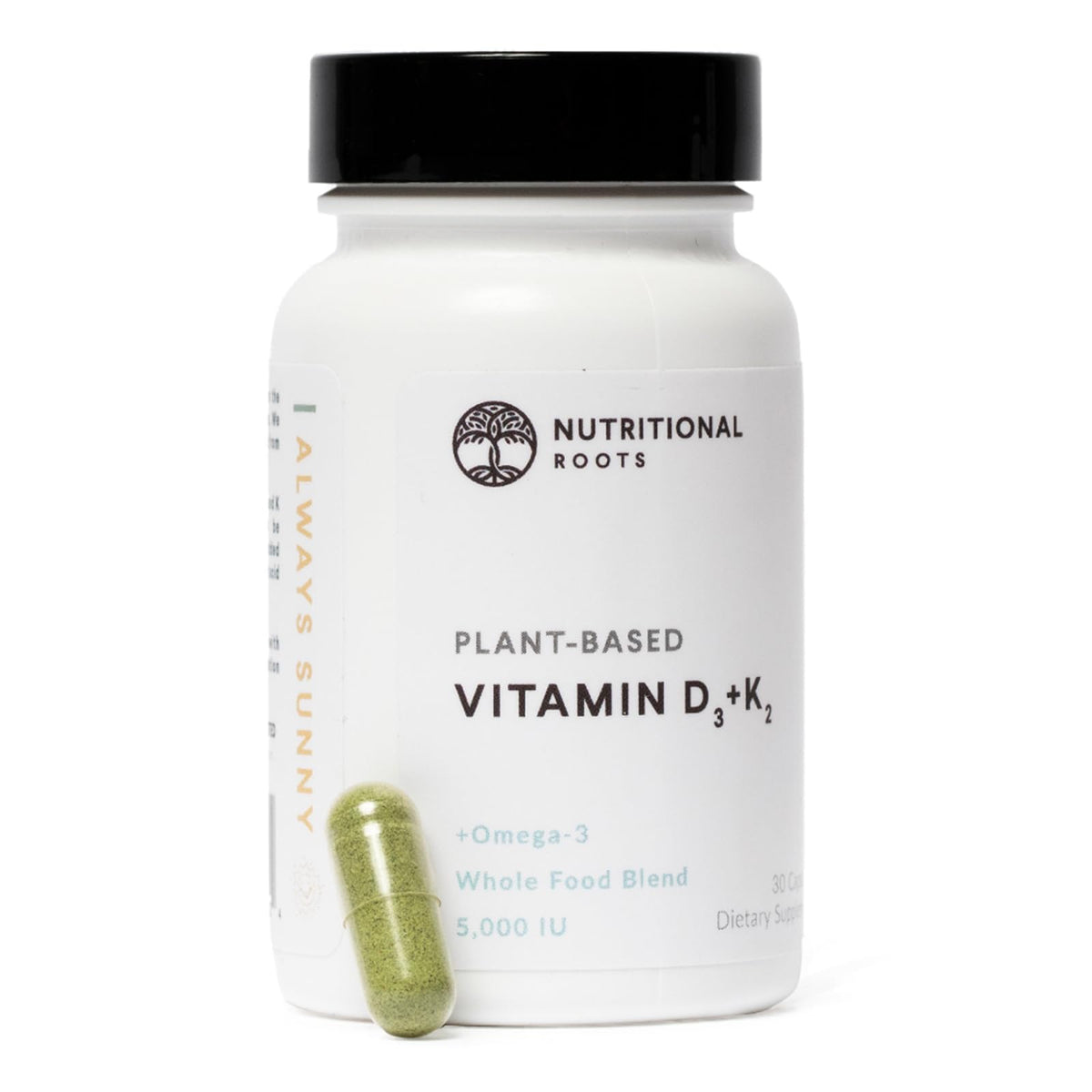 Nutritional Roots Plant-Based Vitamin D3 + K2 supplement front view