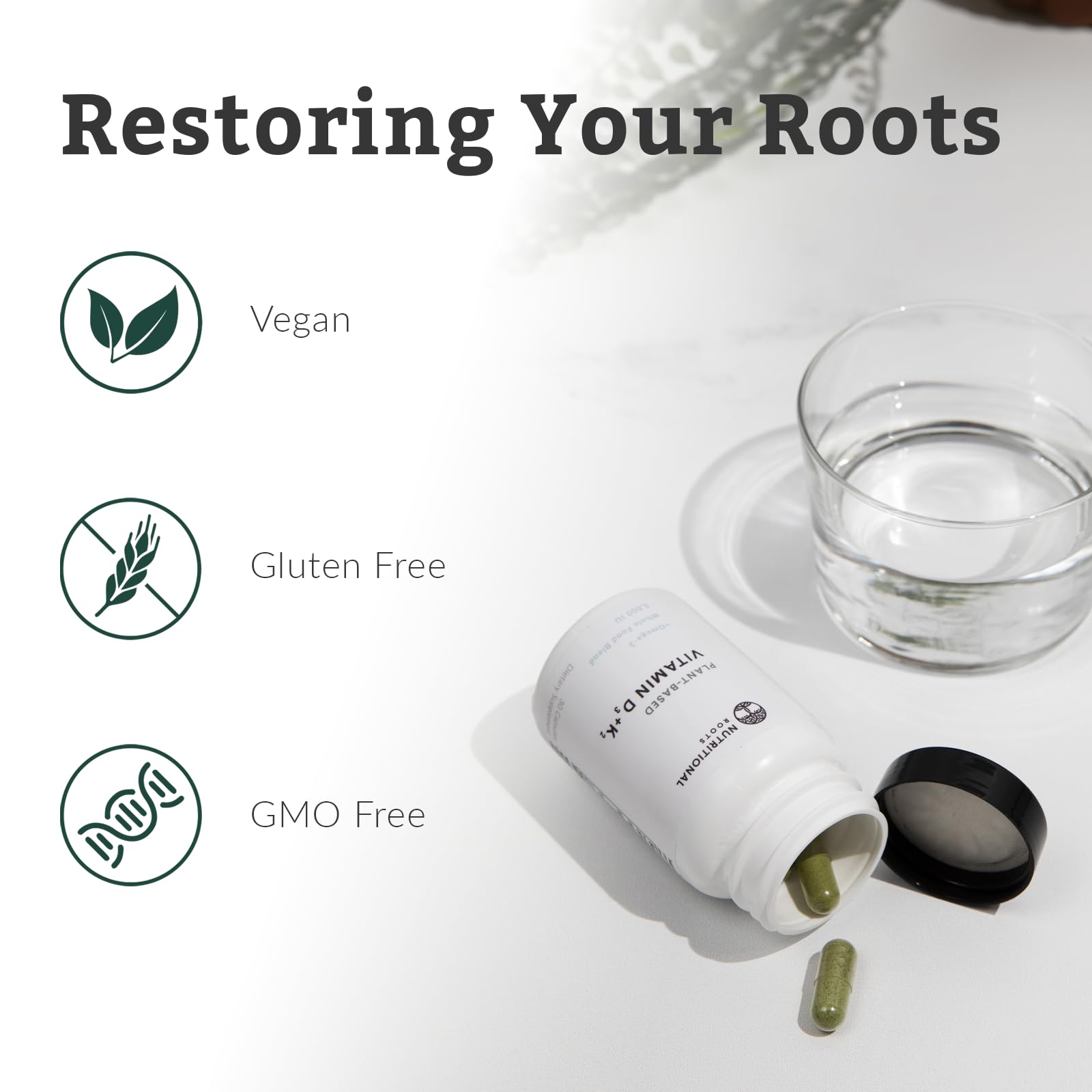 Nutritional Roots Vitamin D3 + K2 supplement ingredients list