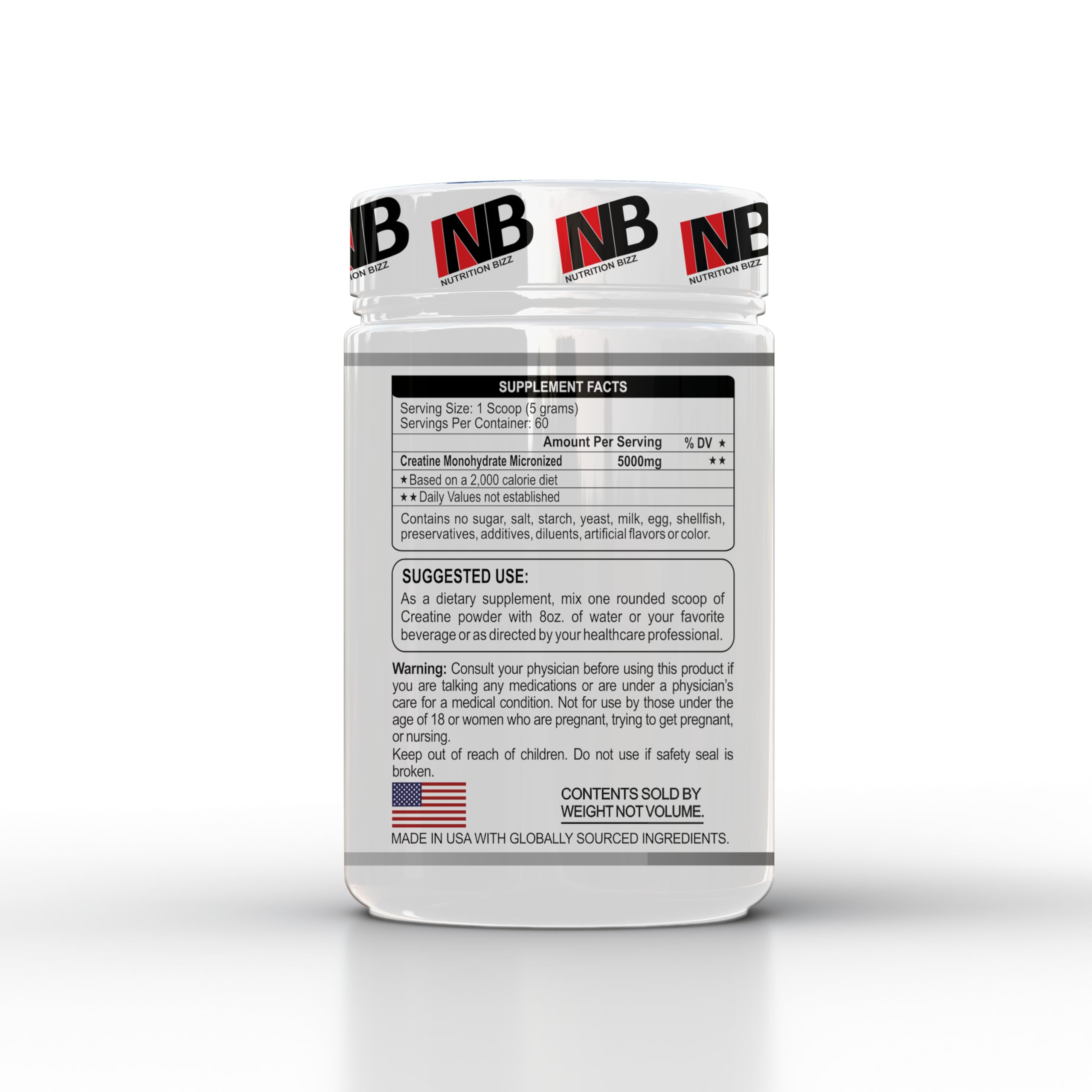 NutritionBizz Creatine Monohydrate Powder 300g side view