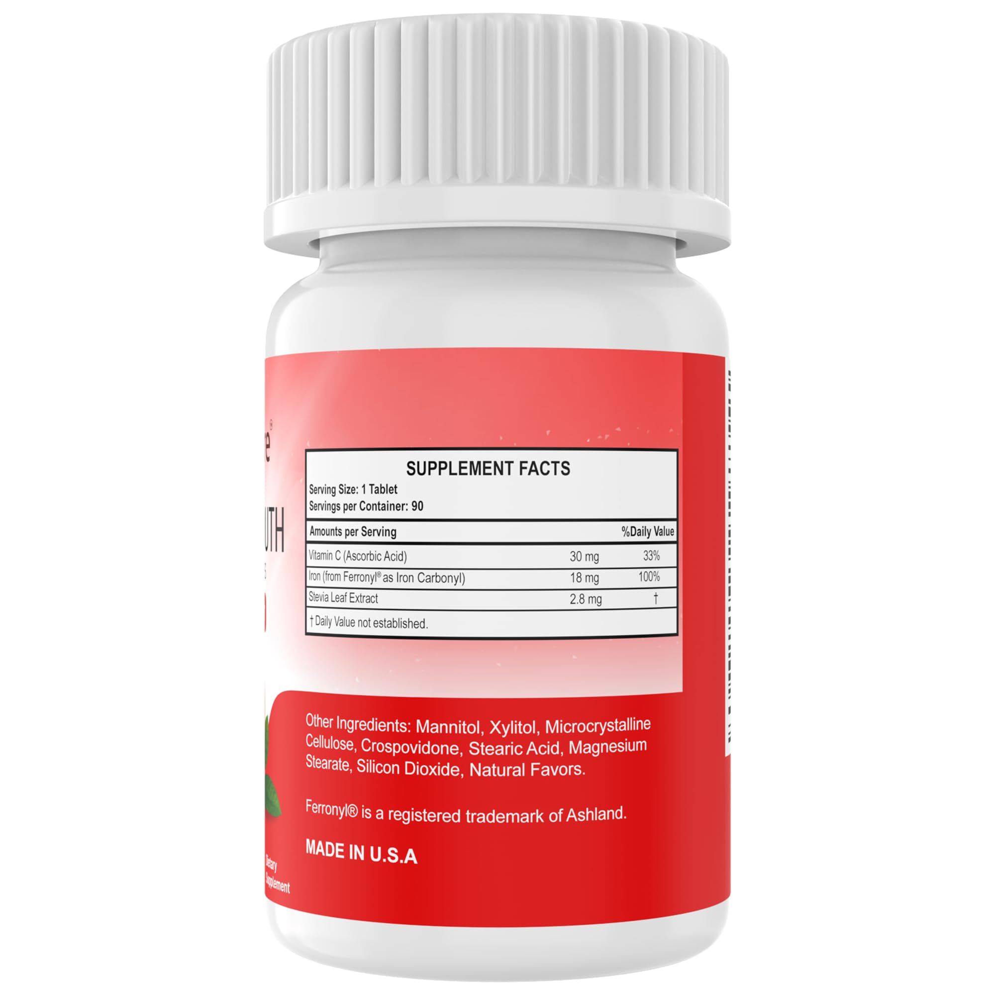 NutritiPure Iron Supplement tablets on a wooden surface