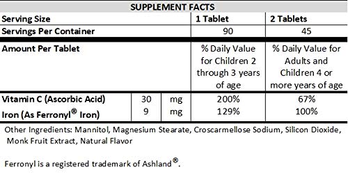 NutritiPure Iron Supplement Tablets Tangerine Tango in a child's hand