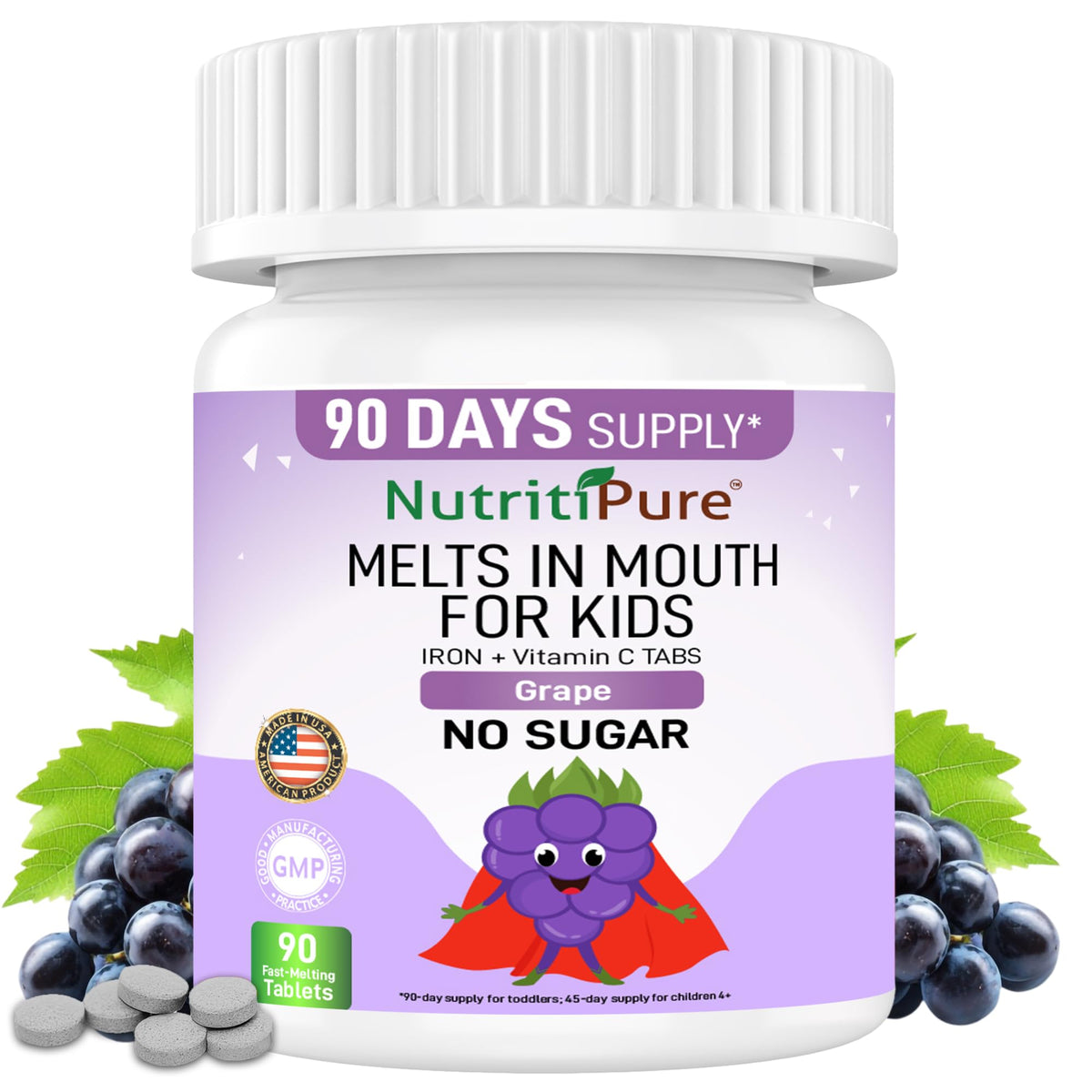 NutritiPure Iron Tablets for Kids front view packaging