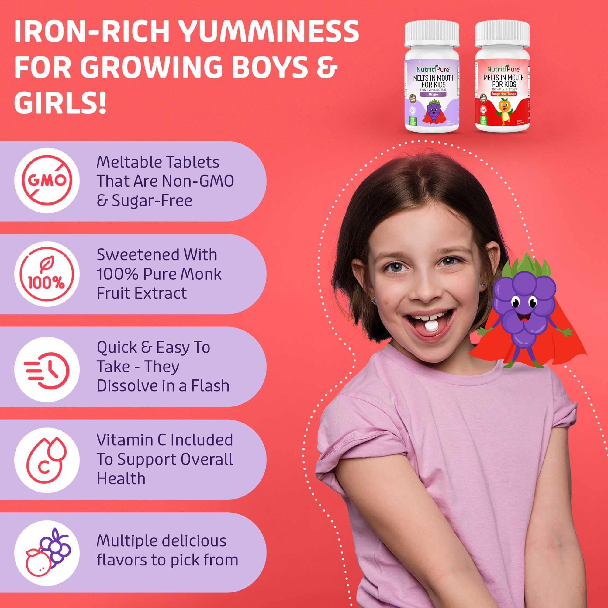 NutritiPure Iron Tablets for Kids grape flavour tablets