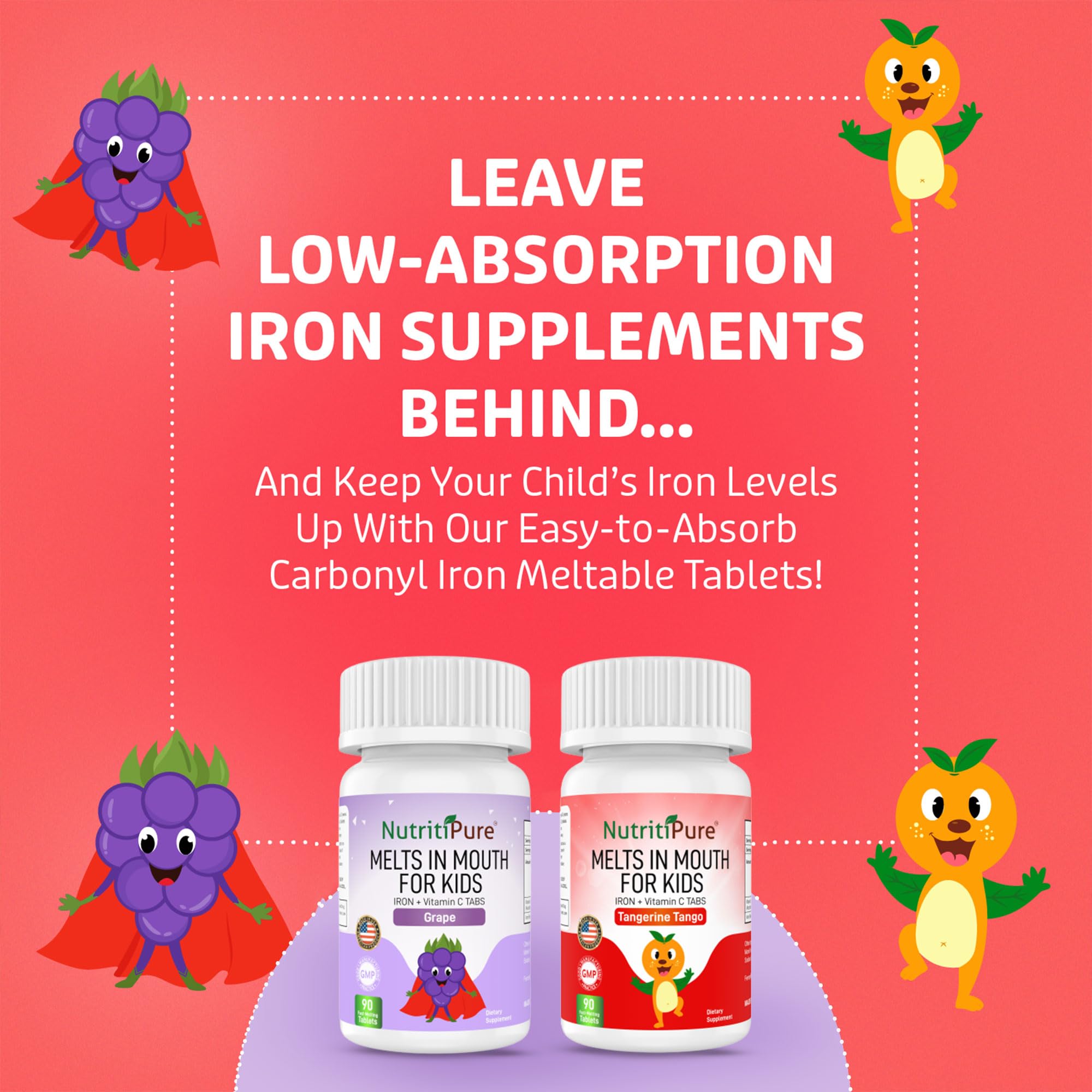 NutritiPure Iron Tablets for Kids Grape Flavour with natural ingredients
