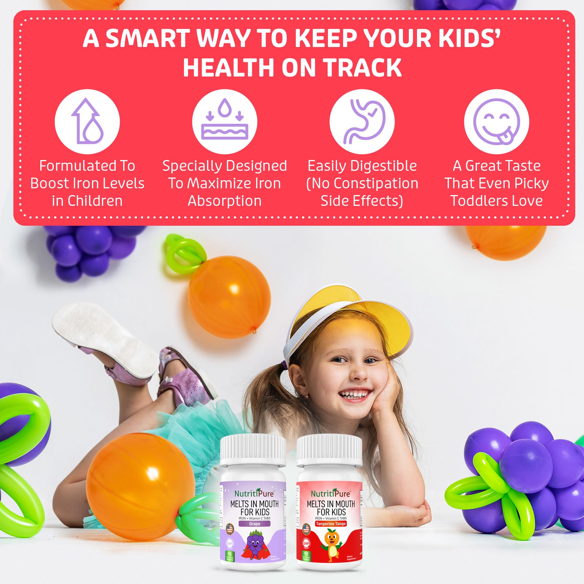 NutritiPure Iron Tablets for Kids side view packaging