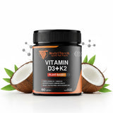NutriTorch Vitamin D3 & K2 Softgels with a measuring spoon
