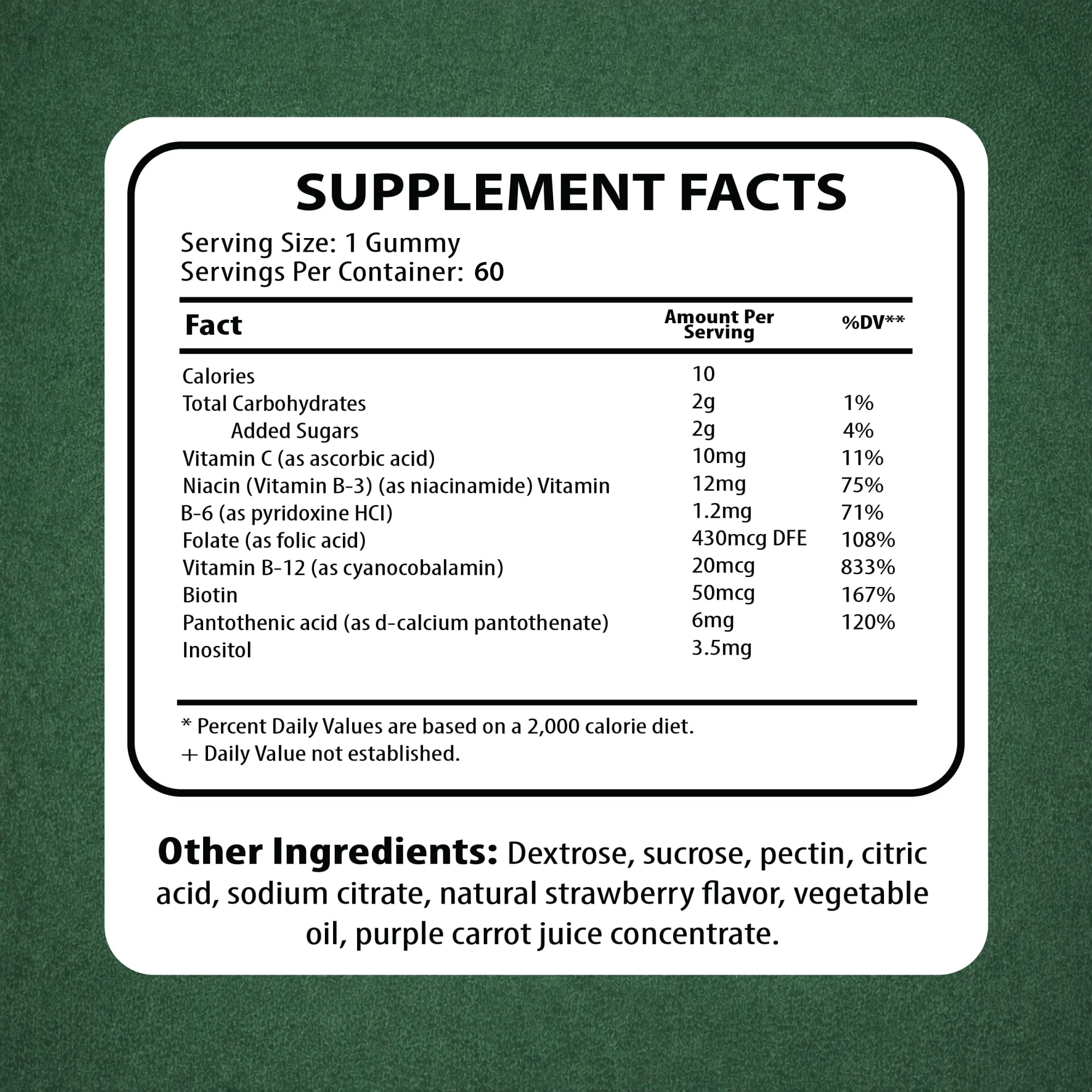 Nutritunes B Complex Gummies showing serving size