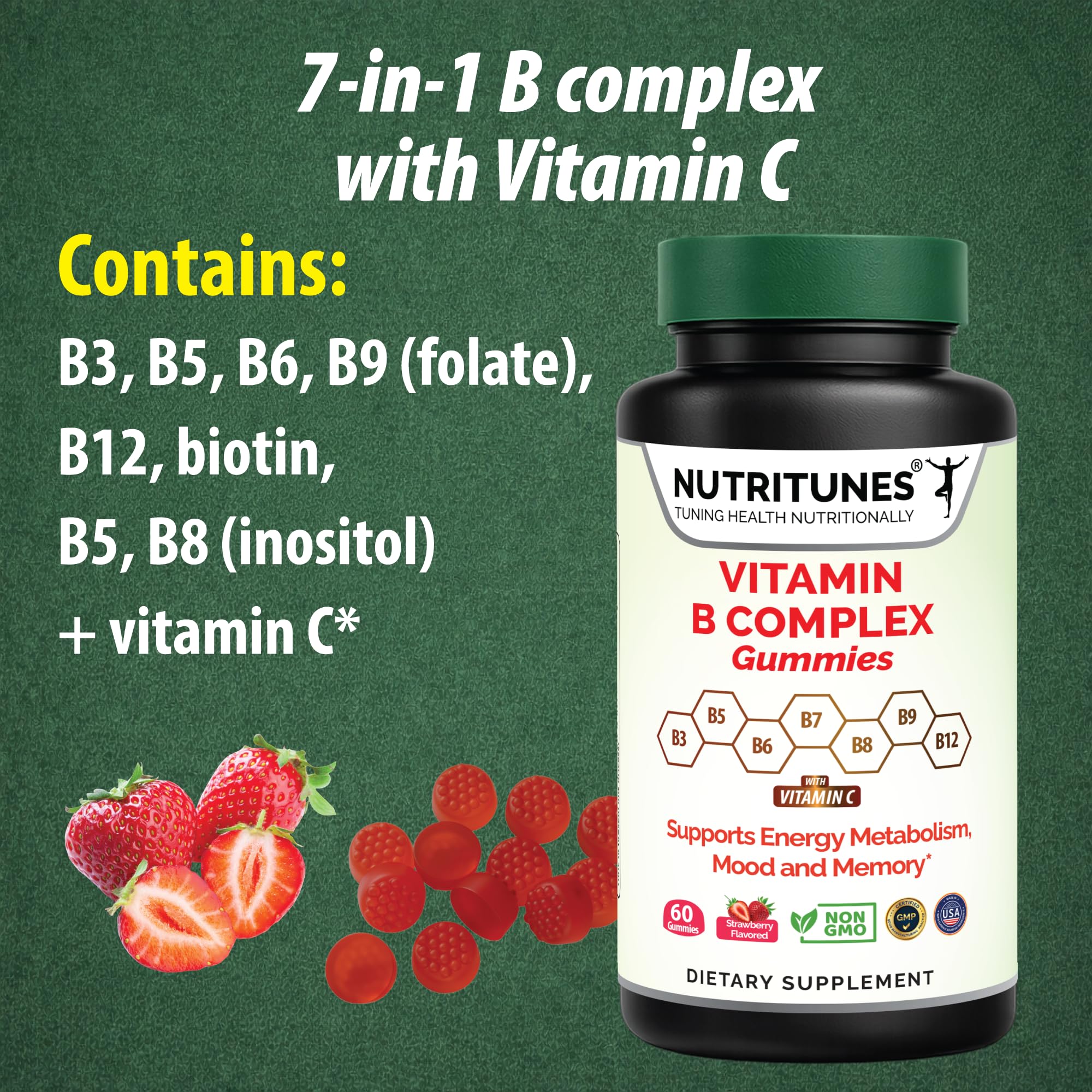 Nutritunes B Complex Gummies strawberry flavour close-up